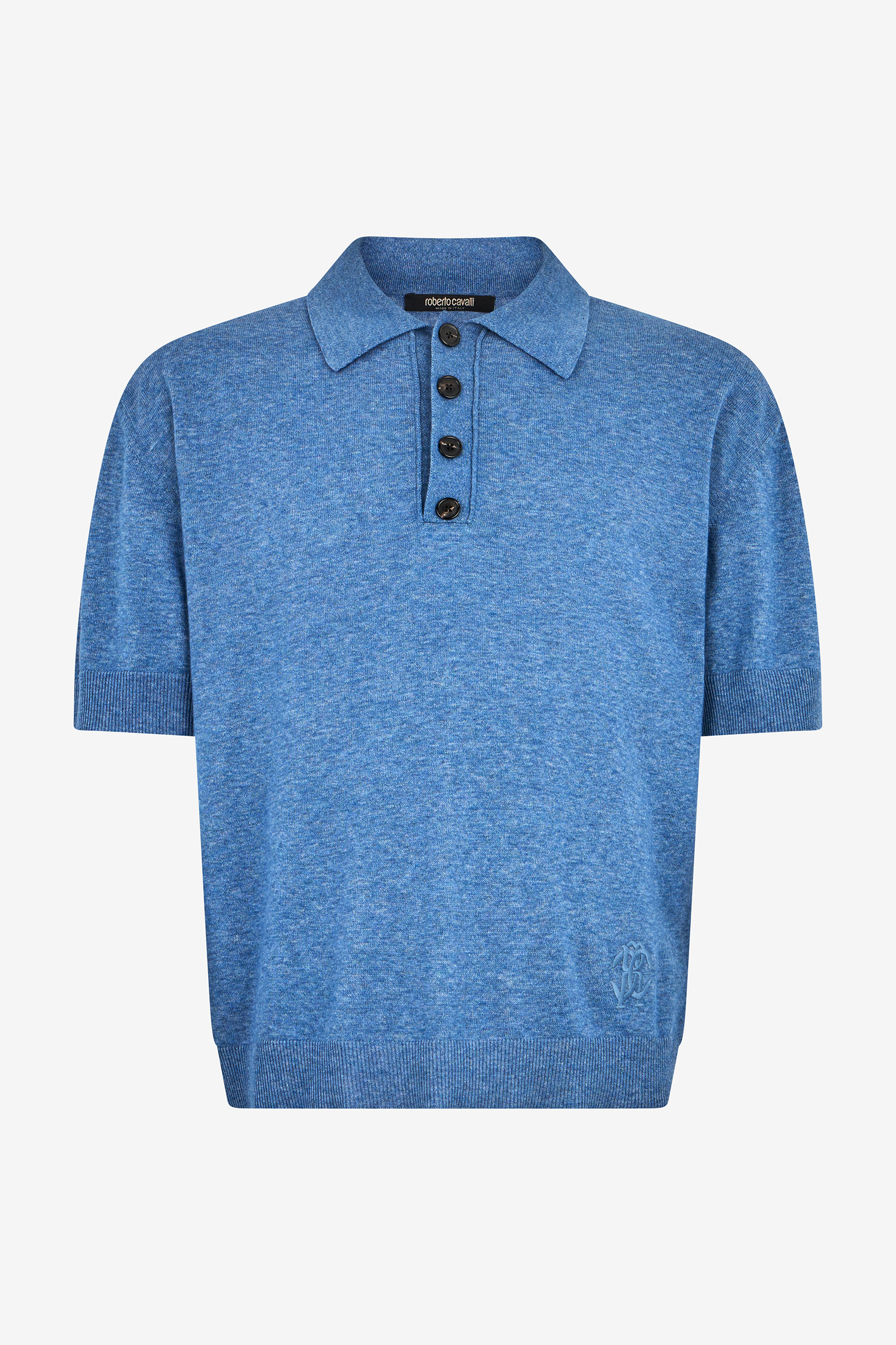 Roberto Cavalli Blue Knit Polo Shirt with Embroidered Logo