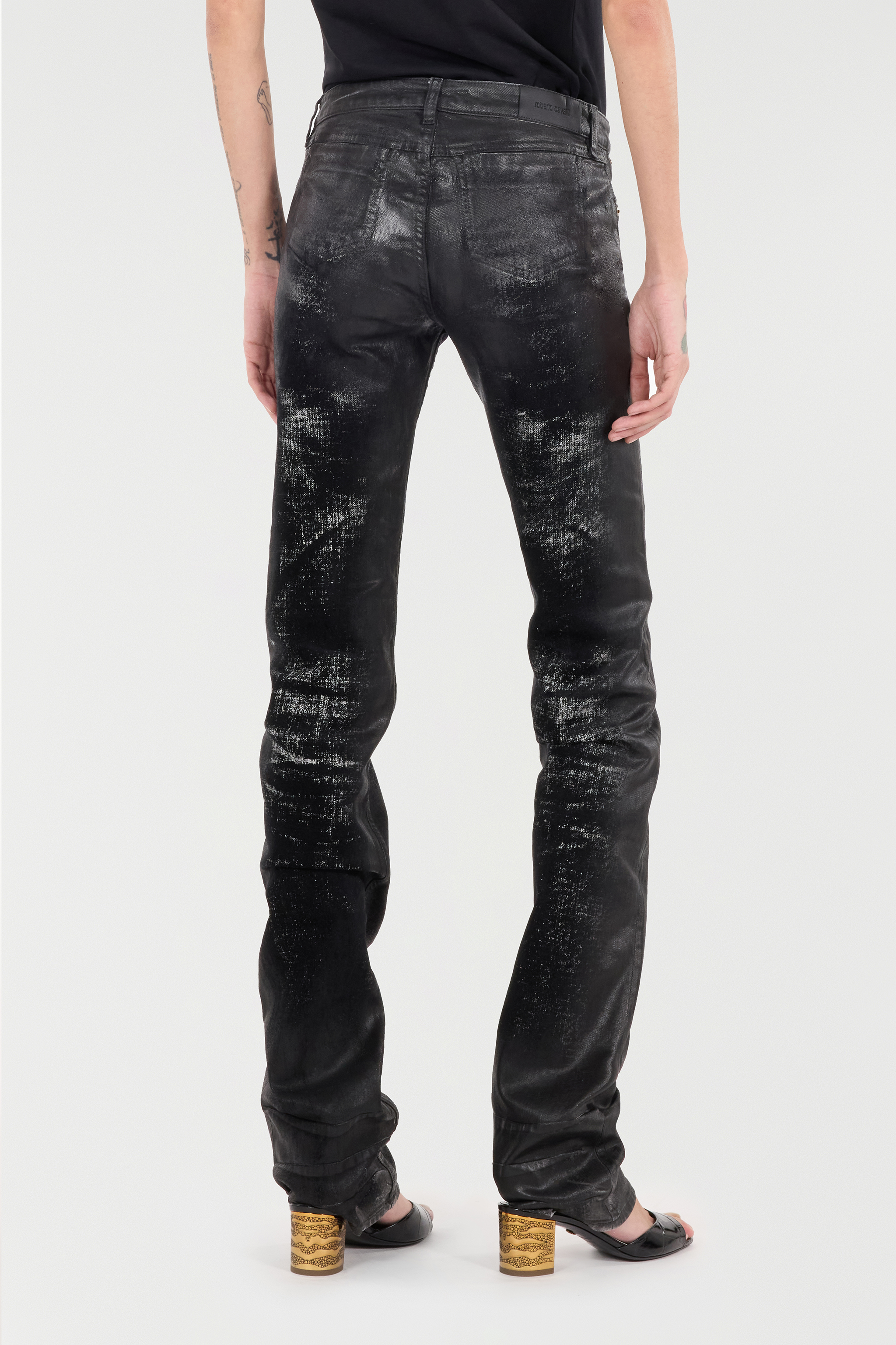  Roberto Cavalli Distressed-effect Python Skin Jeans - Female Ready To Wear Black 44 