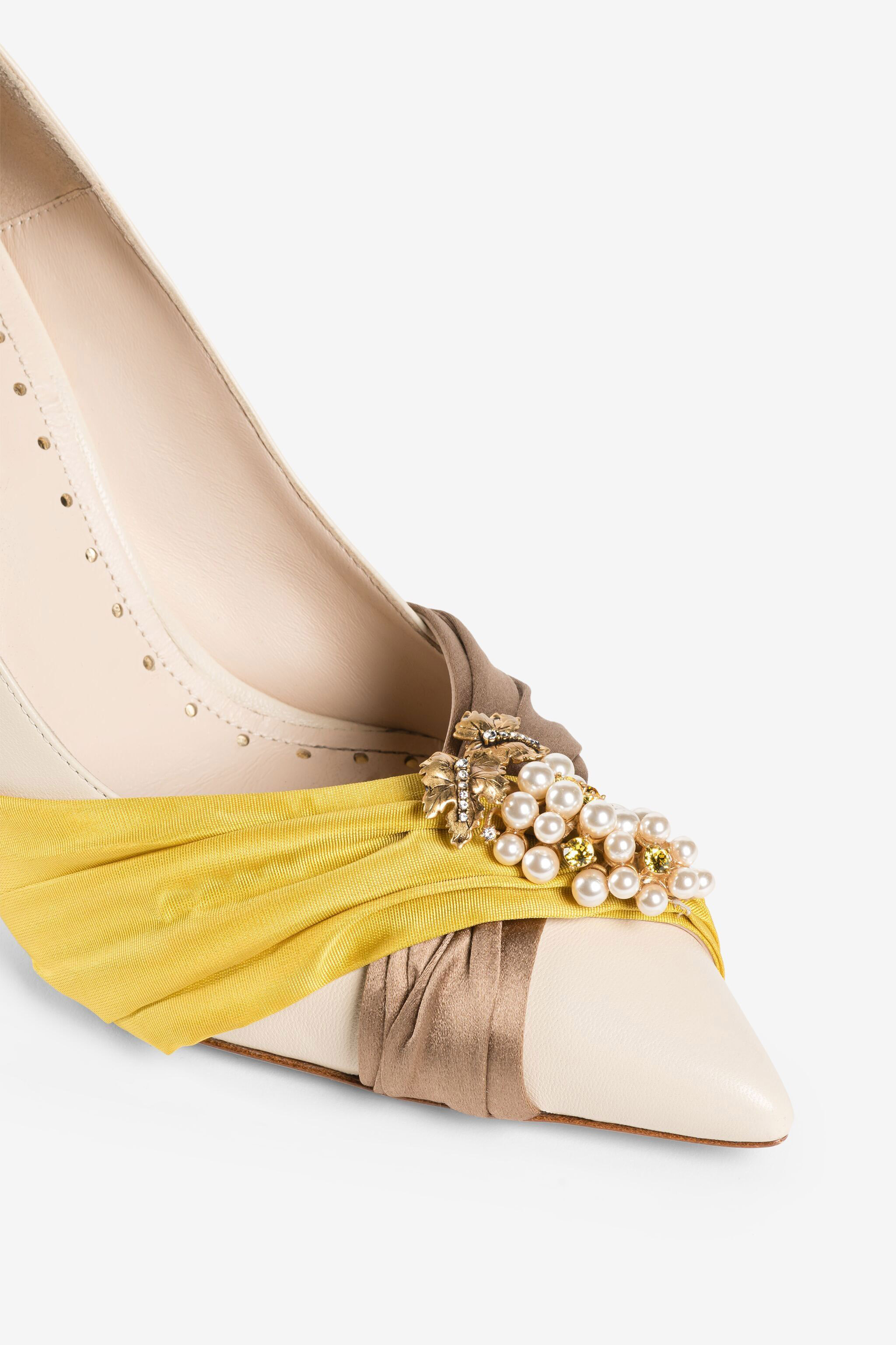 Roberto Cavalli Grapes-charm Tiger-tooth Slingback Pumps In Light Brown/yellow