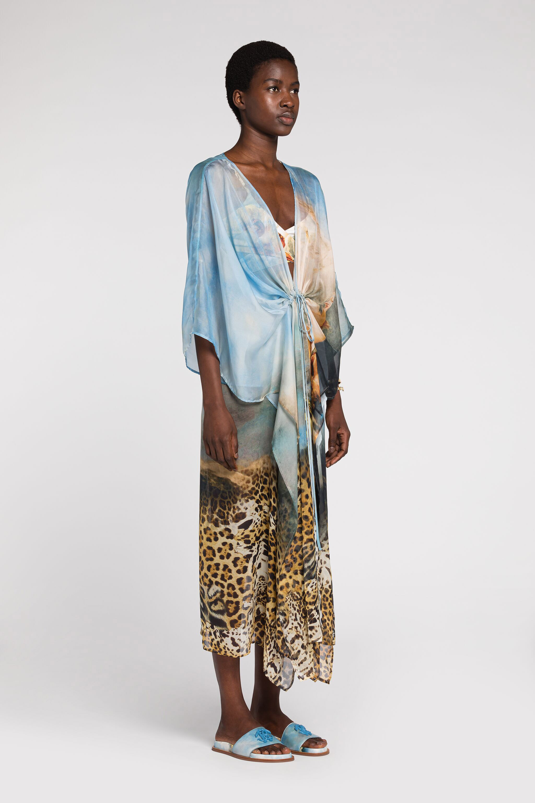 ROBERTO CAVALLI SEIDENKAFTAN MIT MALEREI-PRINT