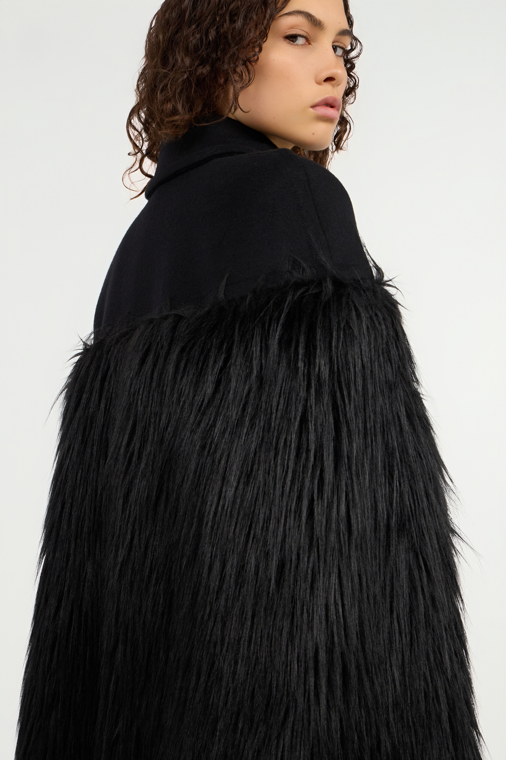 Roberto Cavalli Black Faux Fur Cape With Zip In Black