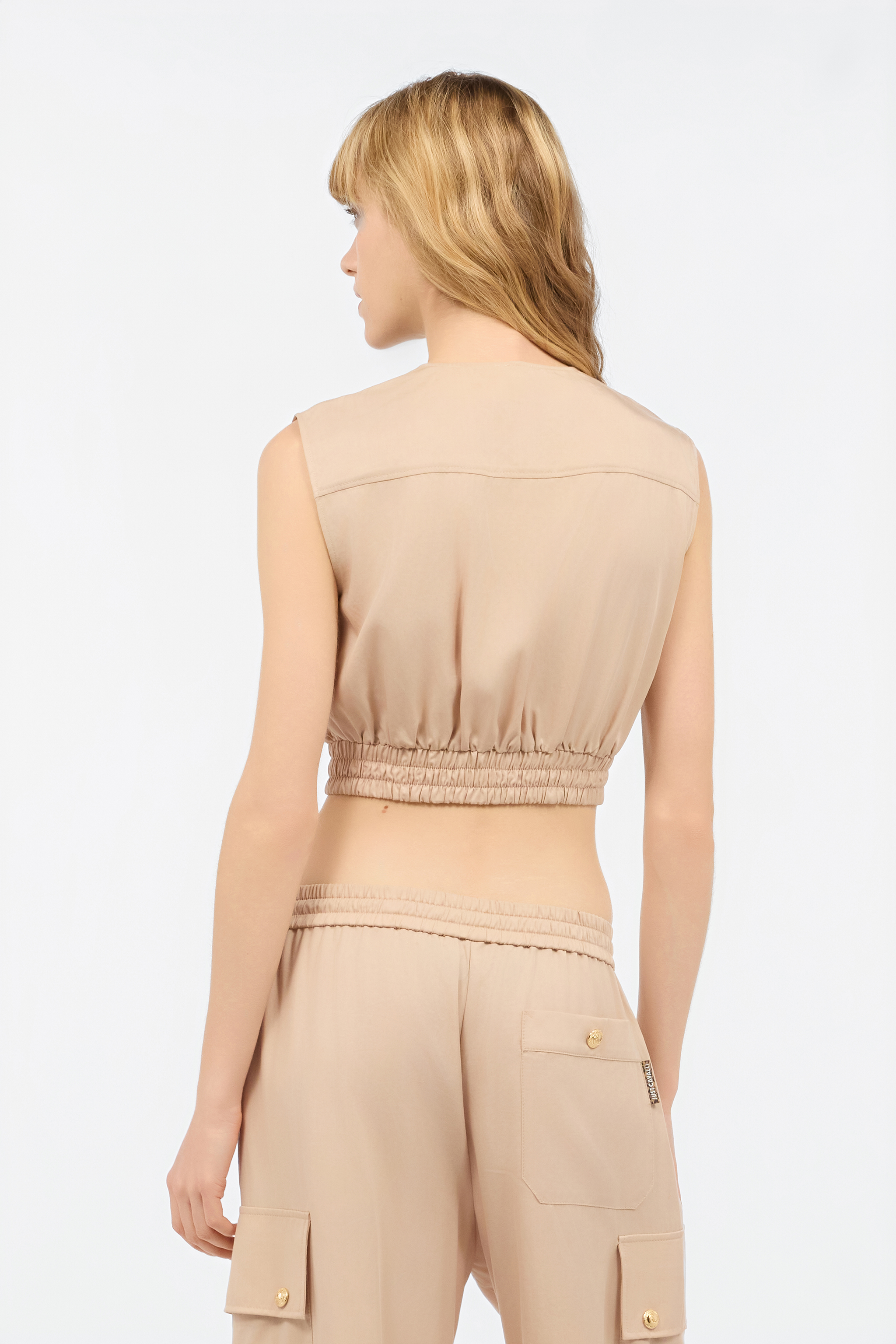 Roberto Cavalli Crop Top With Utility Pockets In Light Brown