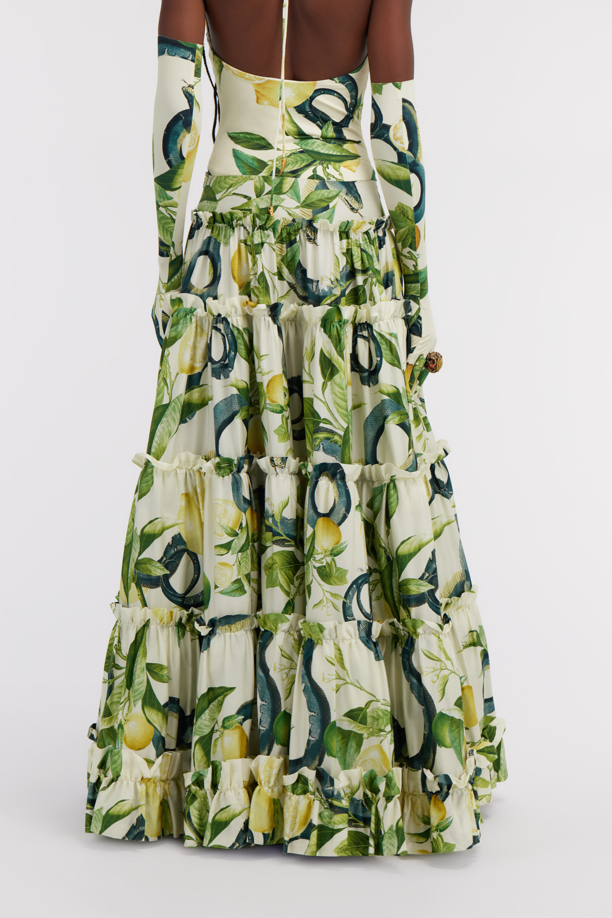 Roberto Cavalli Lemon-print Maxi Full Skirt In Ivory