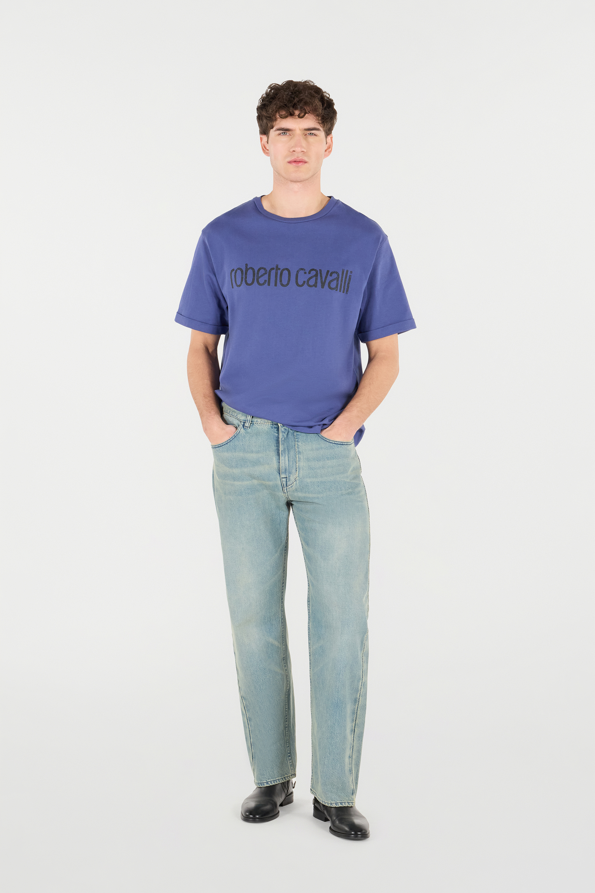 Roberto Cavalli Sandblasted-effect Jeans In Medium Blue
