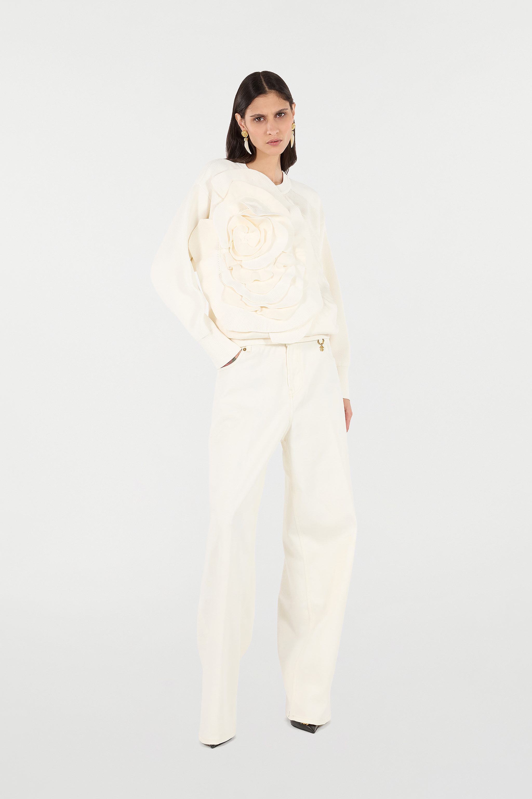 Roberto Cavalli Python-print Palazzo Pants In Ivory