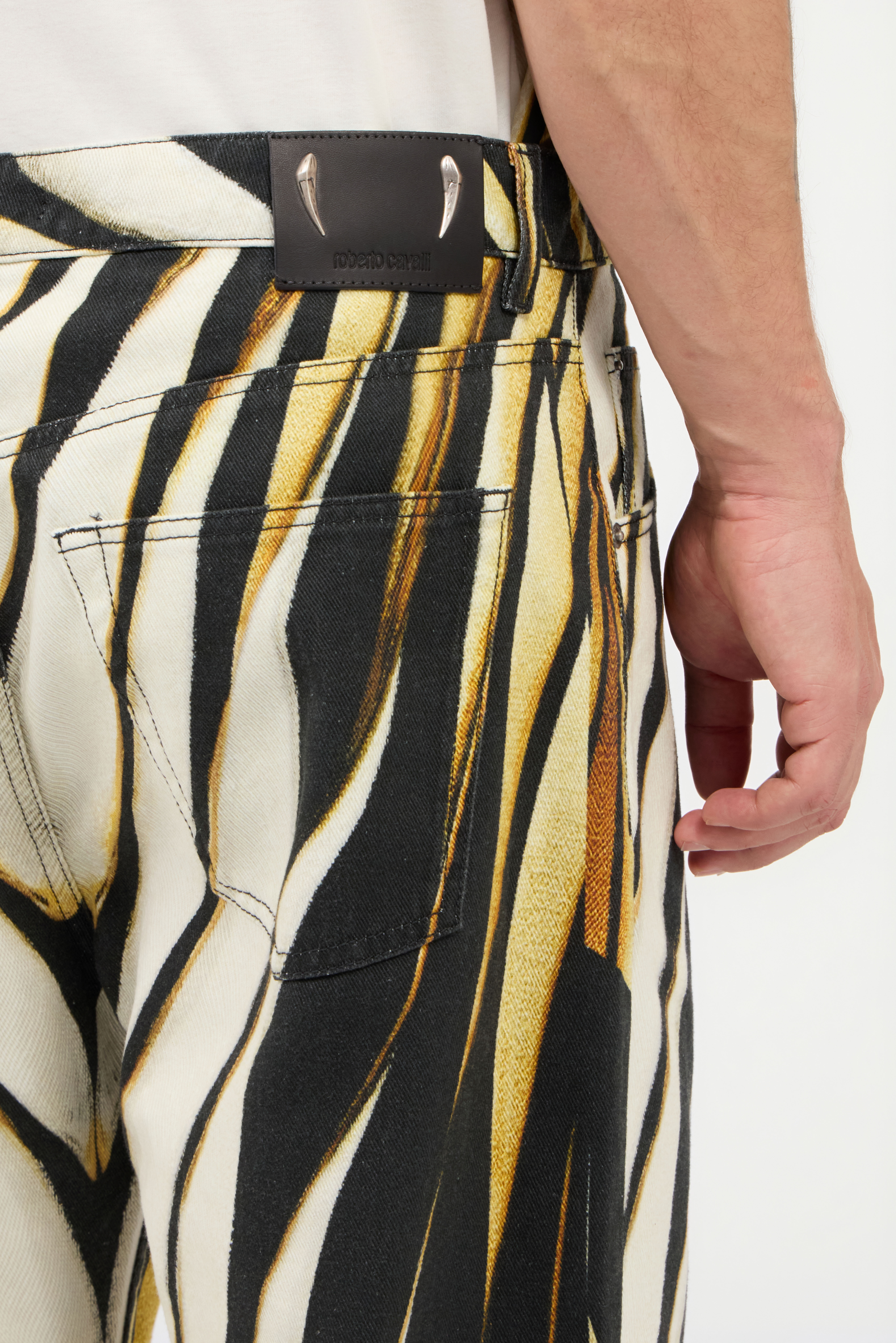 Roberto Cavalli Ray Of Gold Print Jeans In Multi