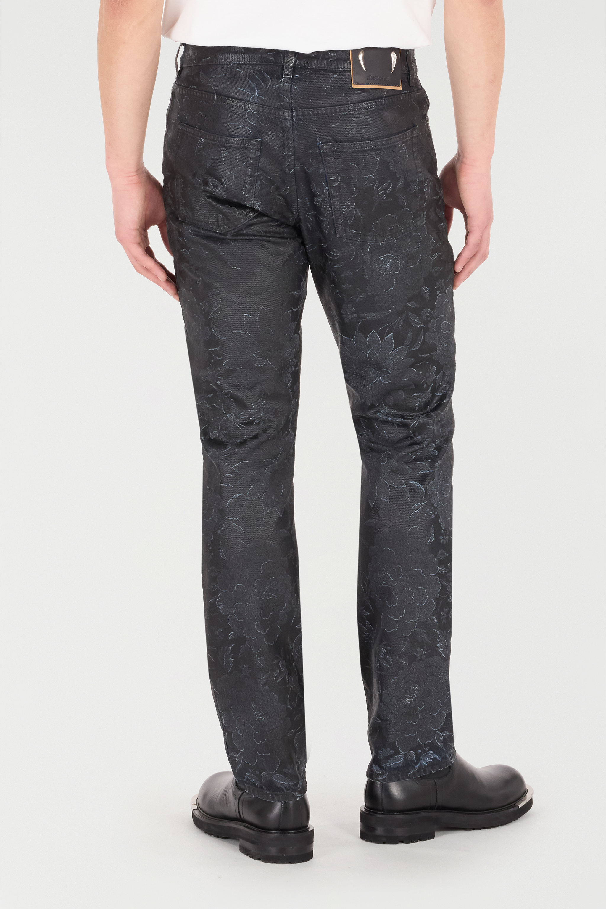 Roberto Cavalli Jeans With Floral Pattern And Discoloration In Black
