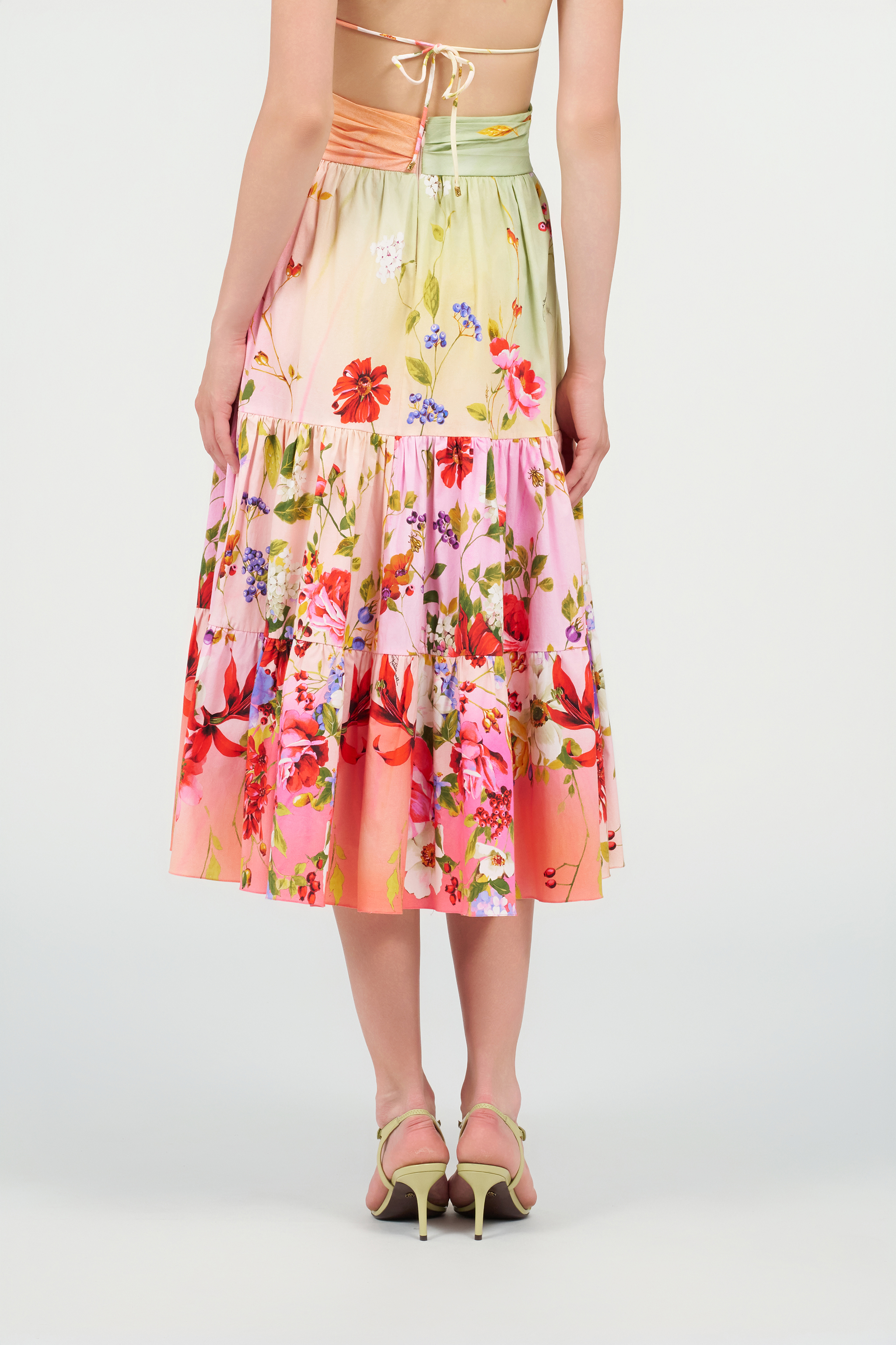 Roberto Cavalli Floral-print High-rise Gathered Midi Skirt In Multi