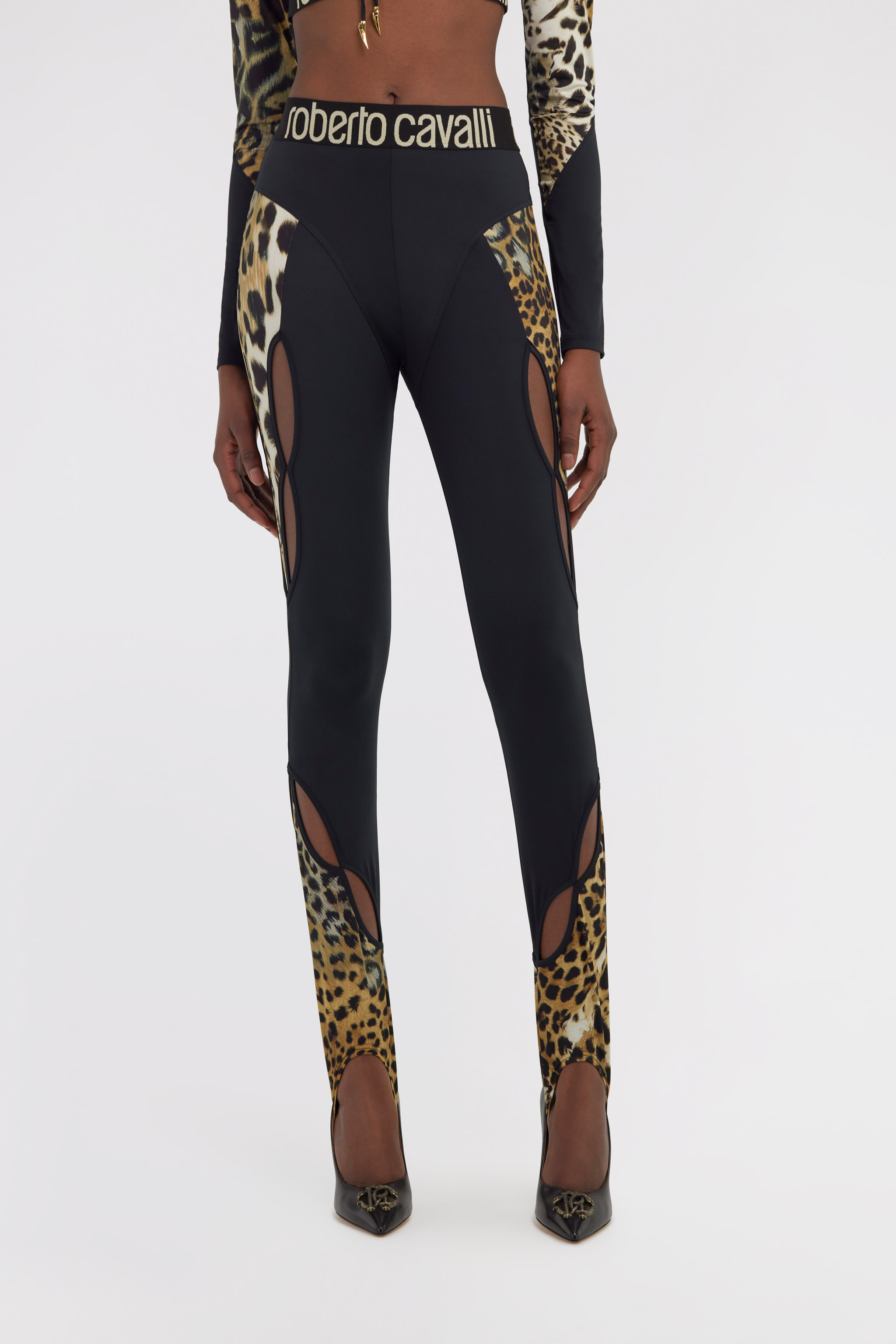 Roberto Cavalli Leggings With Jaguar Skin Print In Black