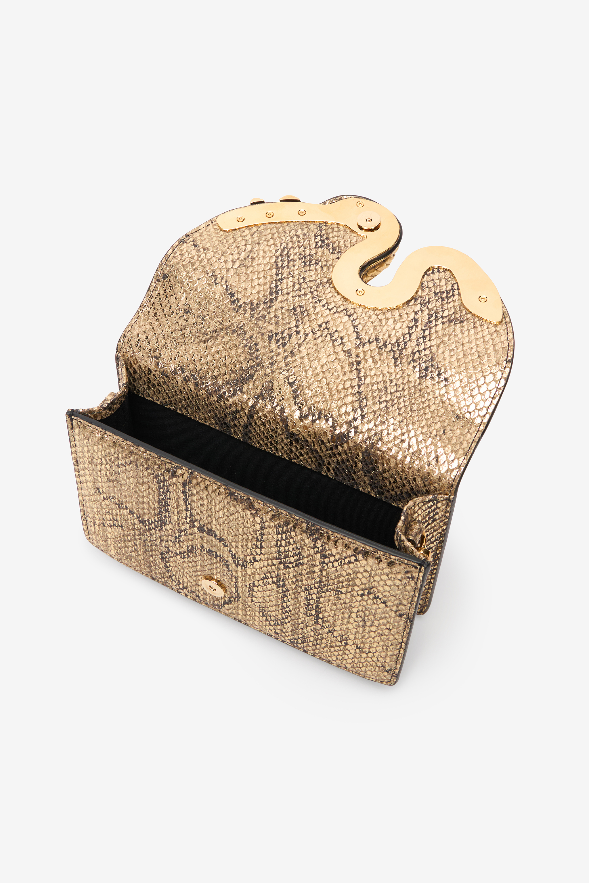 Roberto Cavalli Bag With Golden Python And Snake Motif In Gold