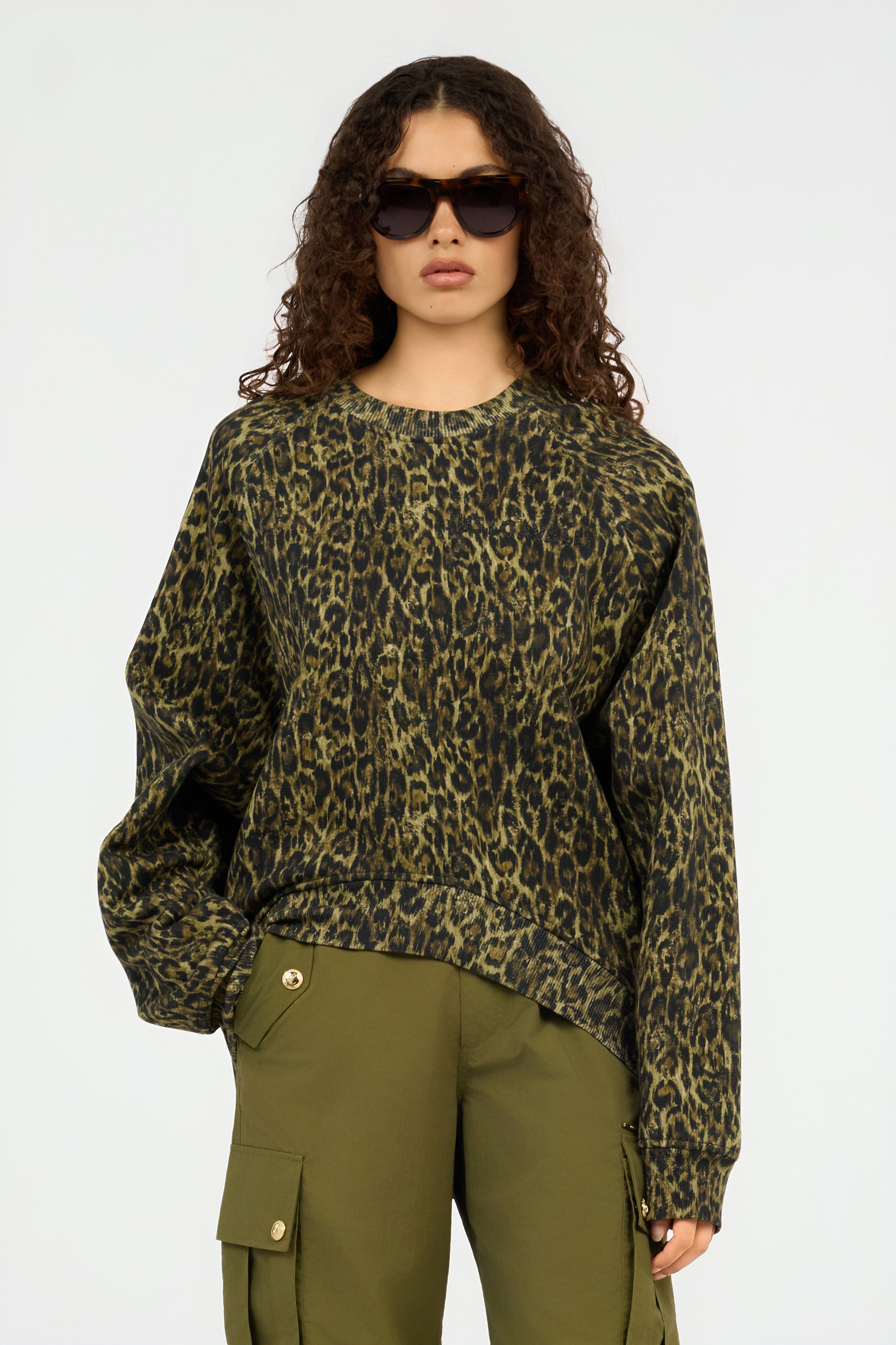 Roberto Cavalli Leopard Print Sweatshirt In Green