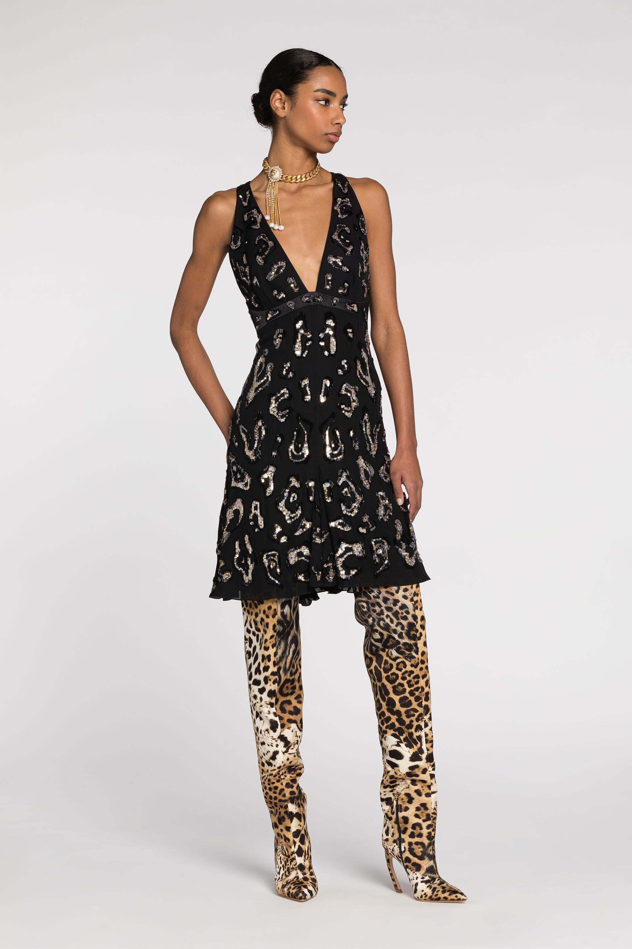 Roberto Cavalli Sequin-embellished Open-back Dress In Black