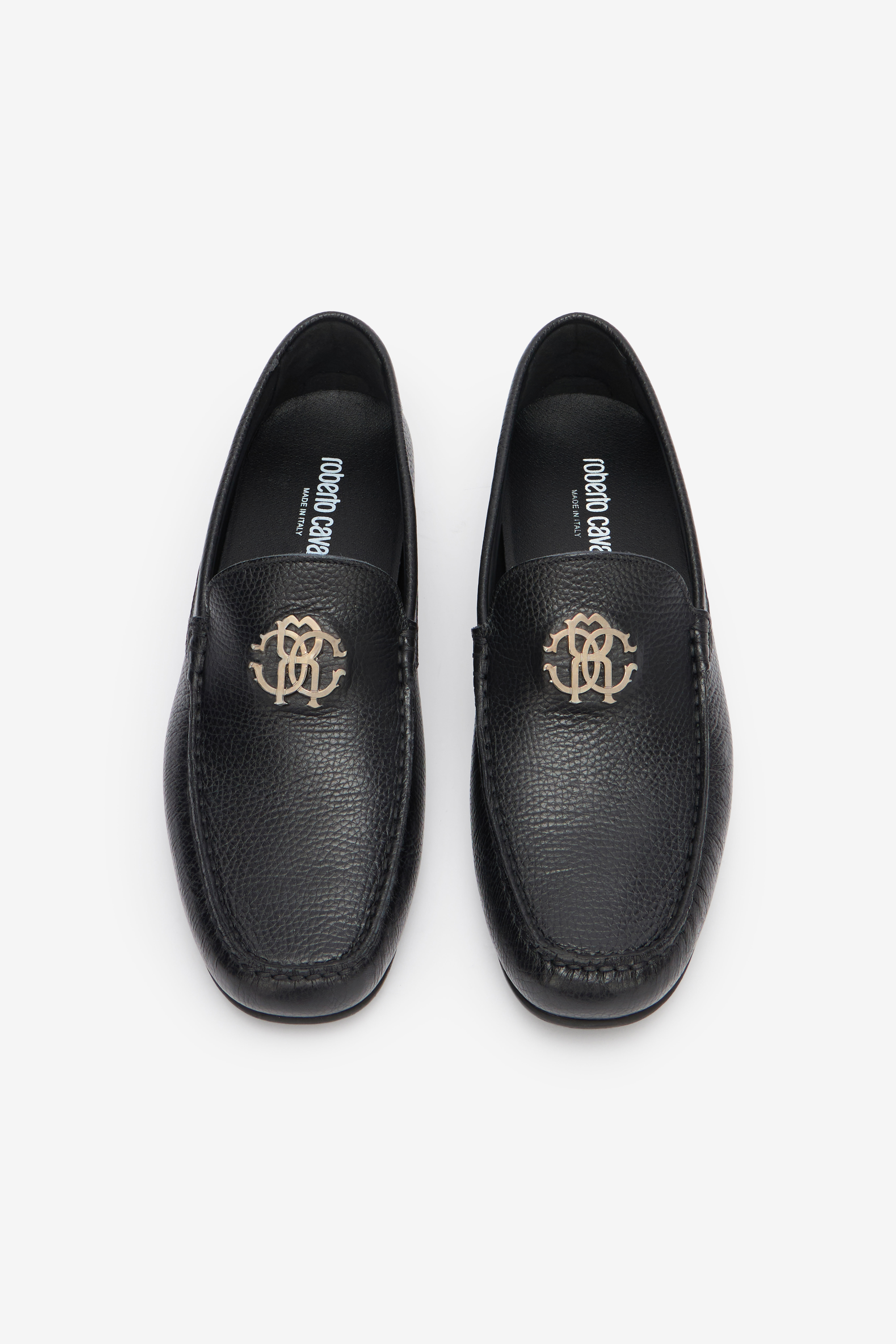 Roberto Cavalli Hammered Effect Loafers With Rc Monogram In Black