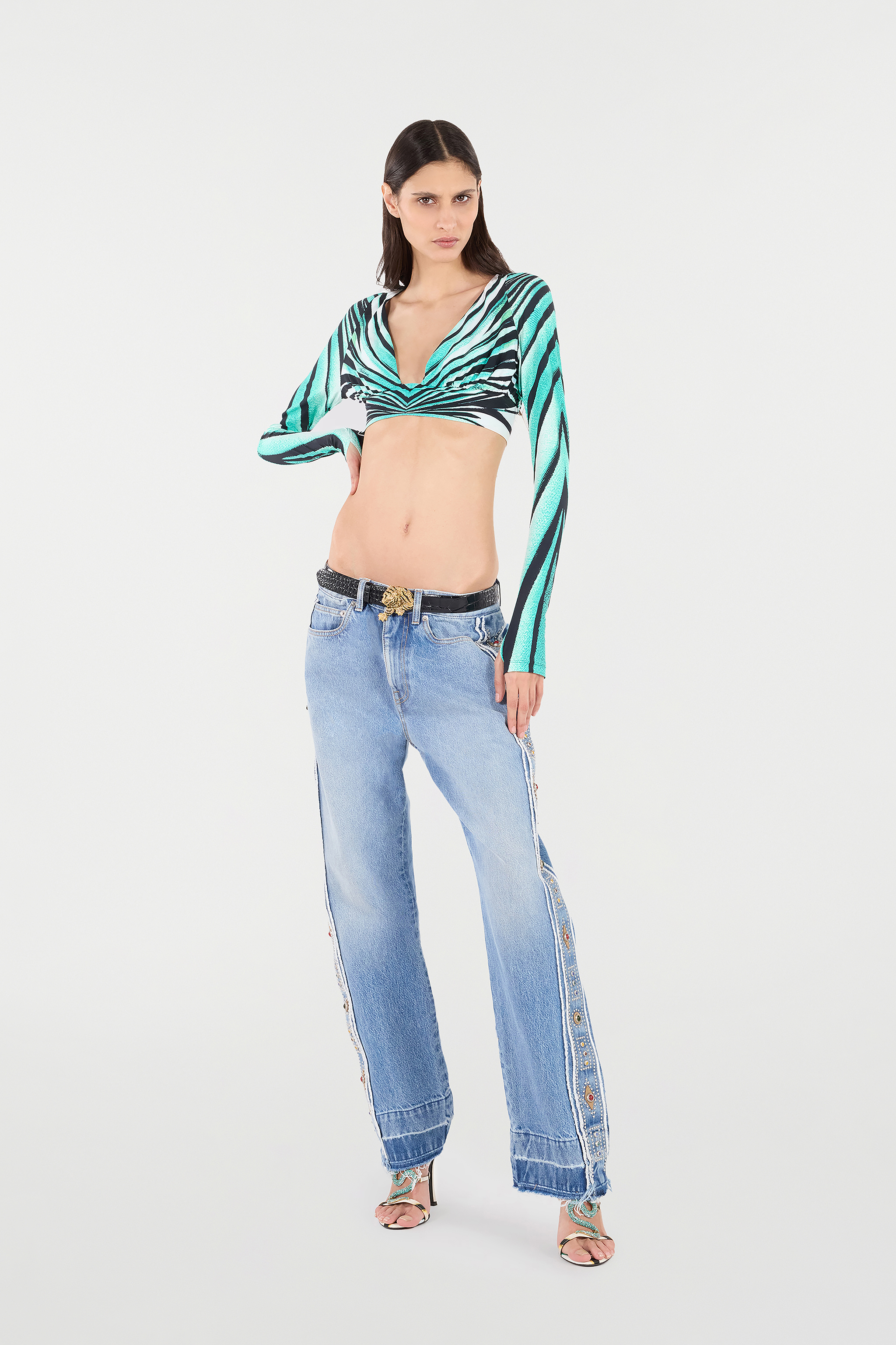 Roberto Cavalli Ray Of Sea Print Crop Top