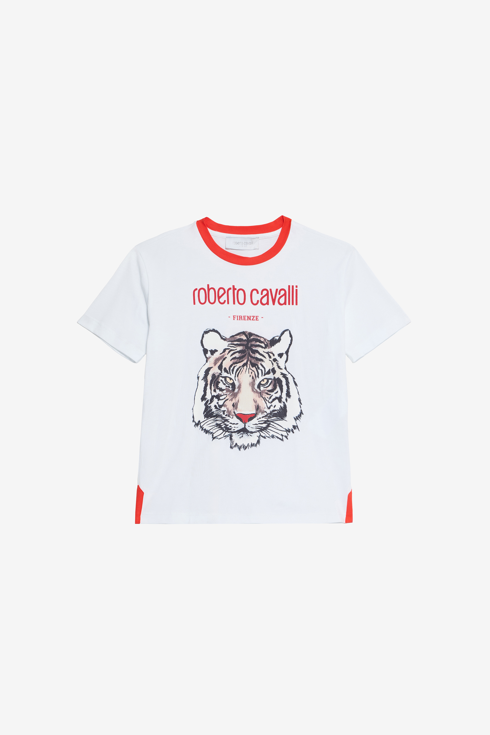 Roberto Cavalli Optical White T-shirt With Tiger Print In Black