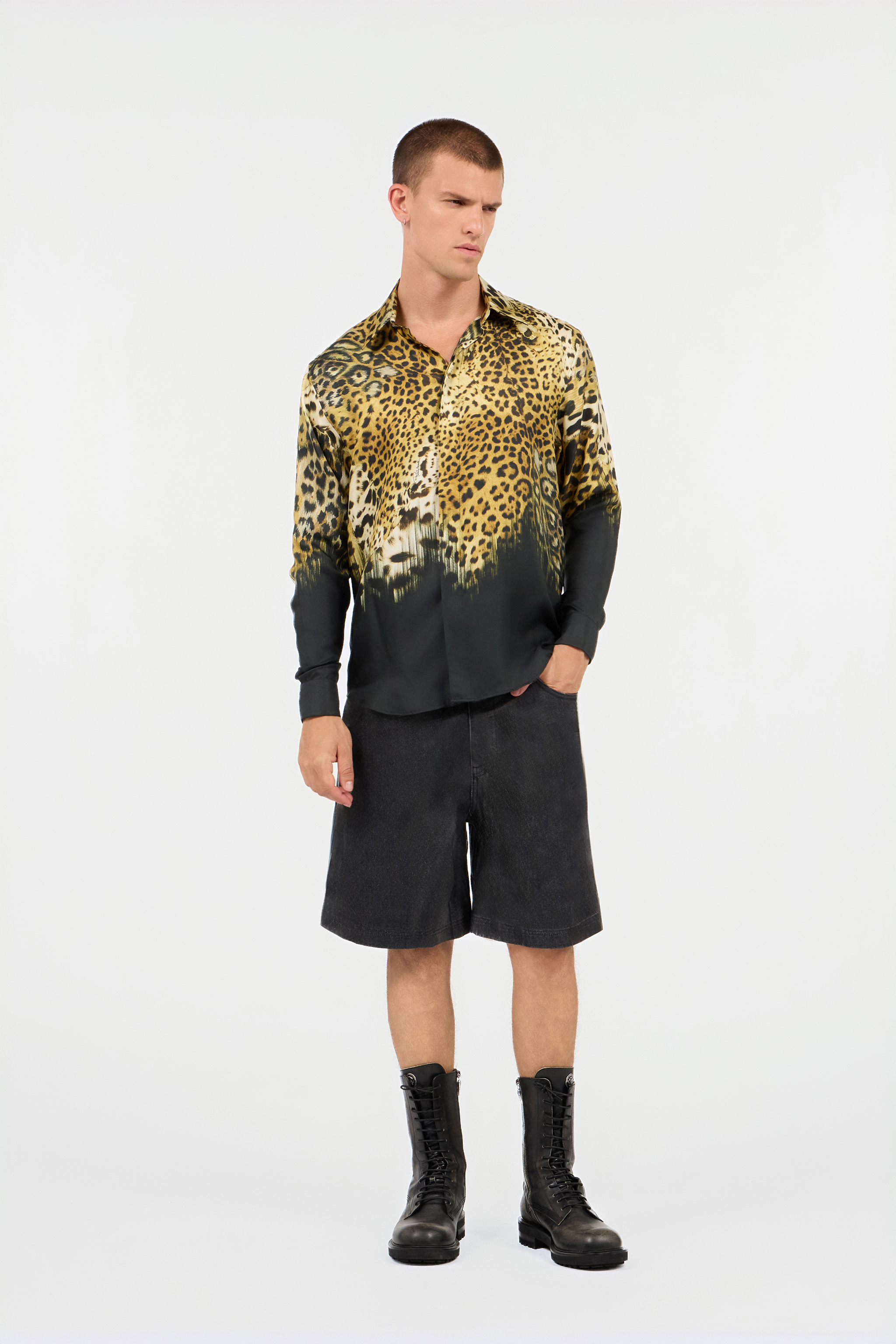 Roberto Cavalli Jaguar Skin Print Shirt In Light Brown