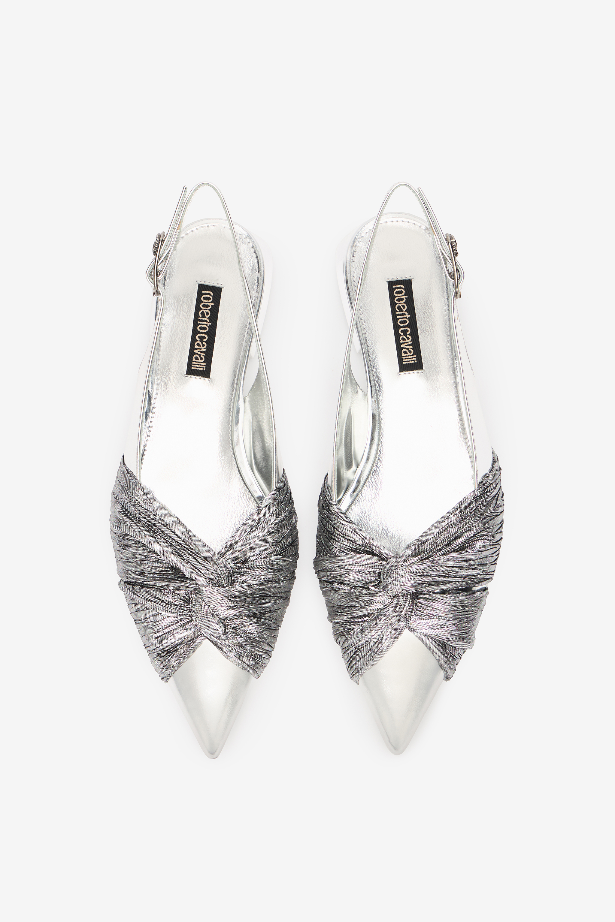 Roberto Cavalli Metallic Leather Slingback Ballet Flats In Silver