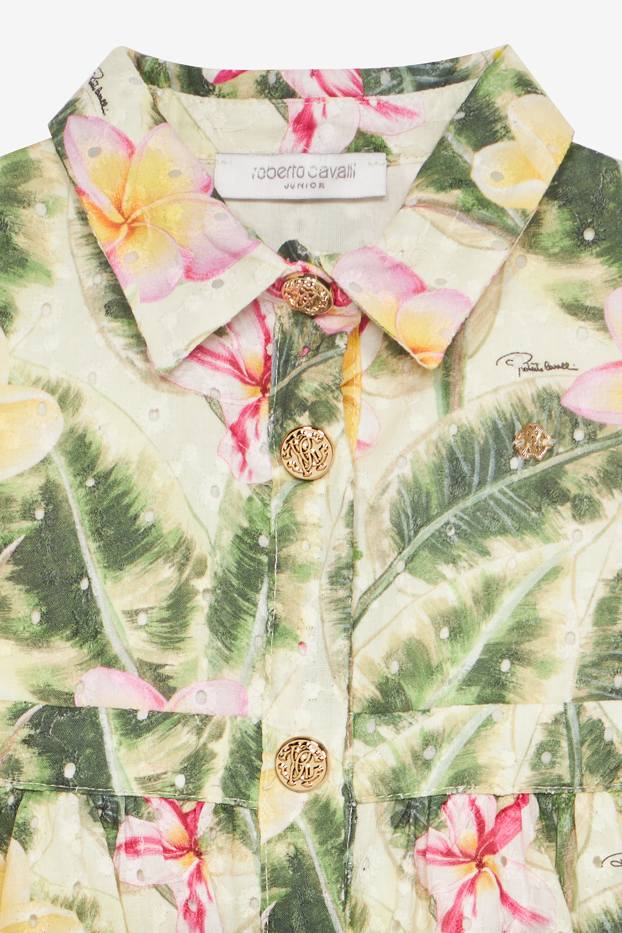 Broderie Anglaise Dress With Leaf And Flower Print