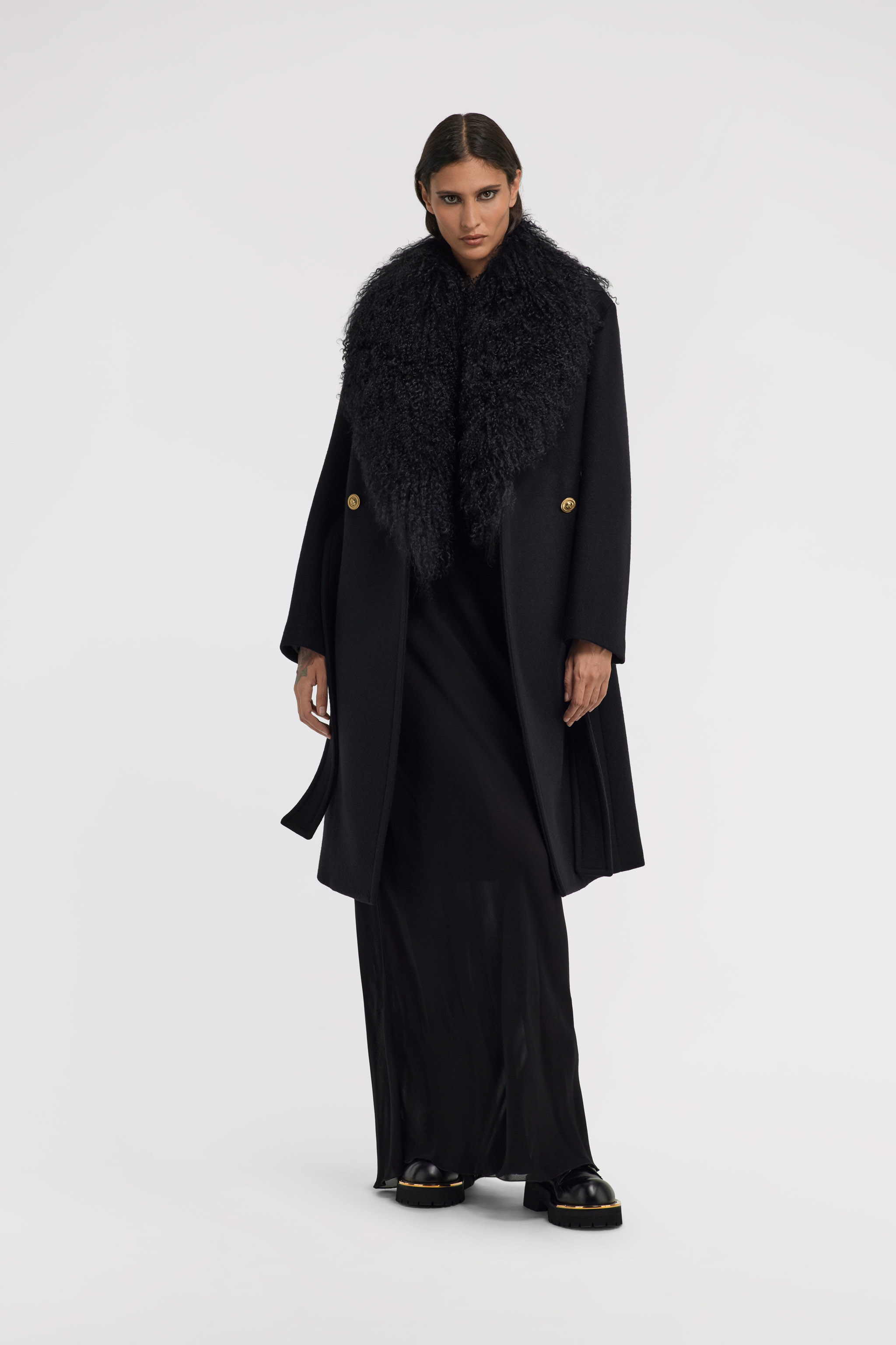 Roberto Cavalli Coat With Fur Collar In Black