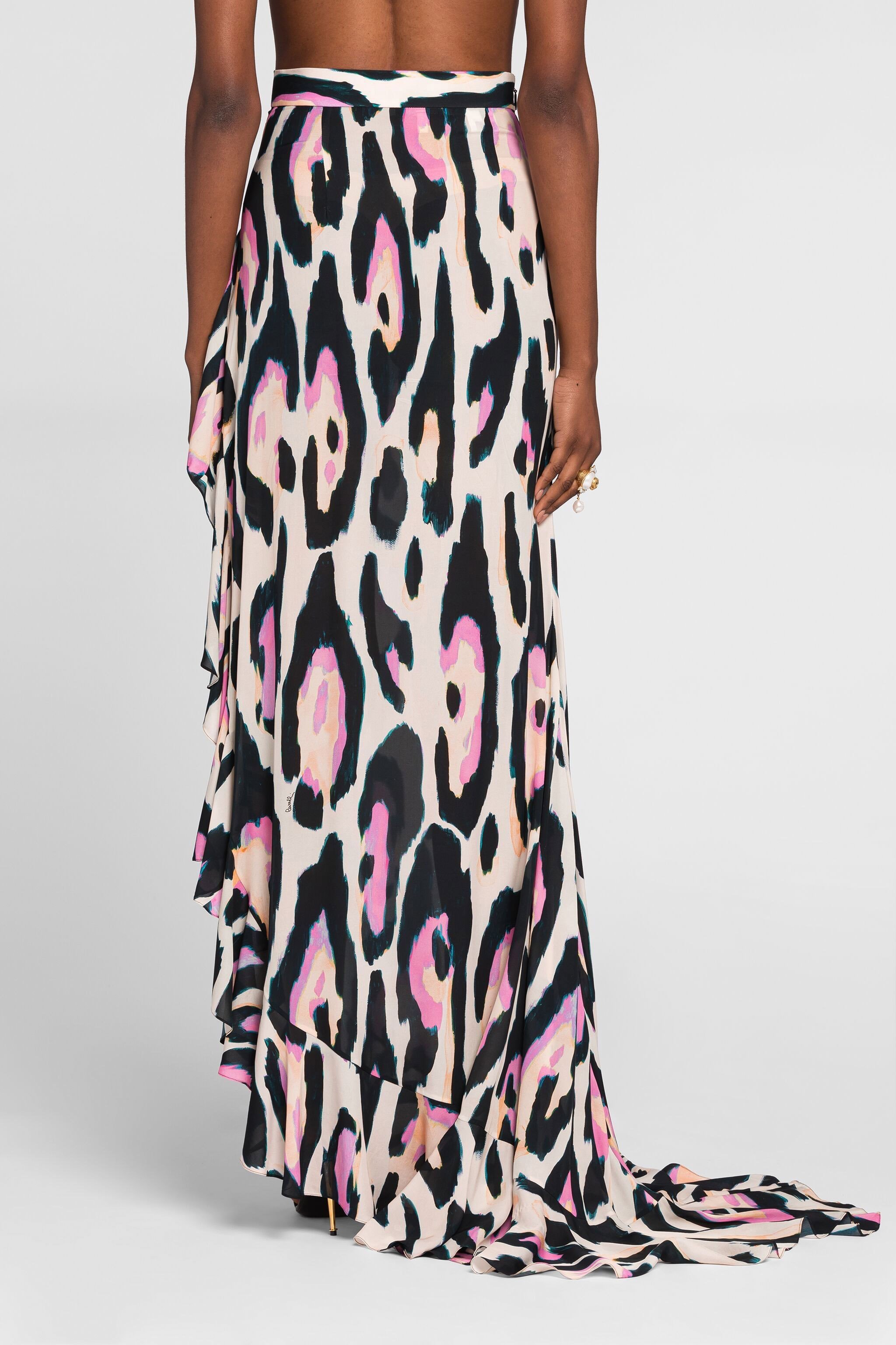 Shop Roberto Cavalli Maxirock Mit Jaguar-print Und Rüschenbesatz In Pink