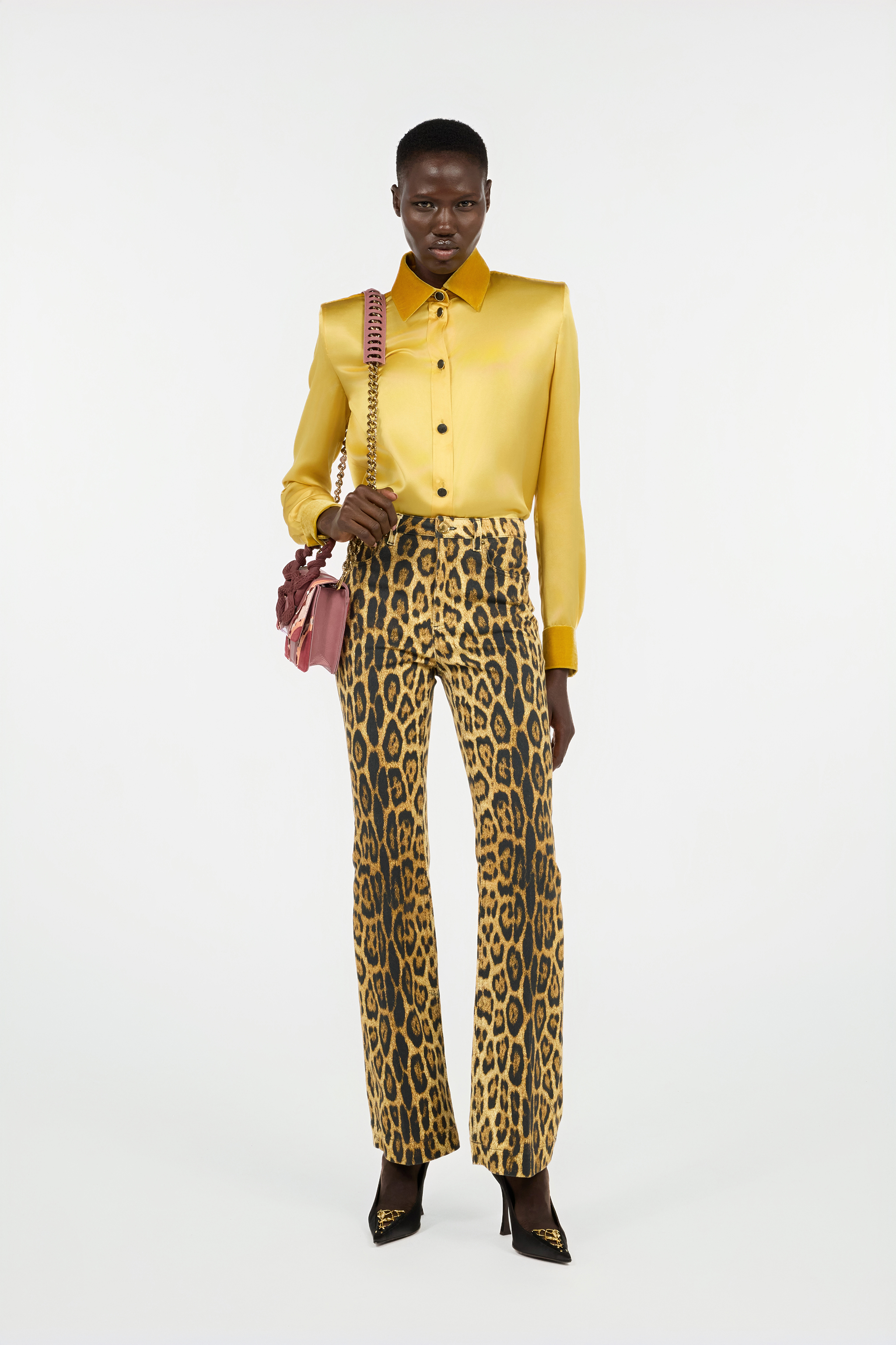 Roberto Cavalli Denim Jeans With Jaguar Skin Print In Animal Print