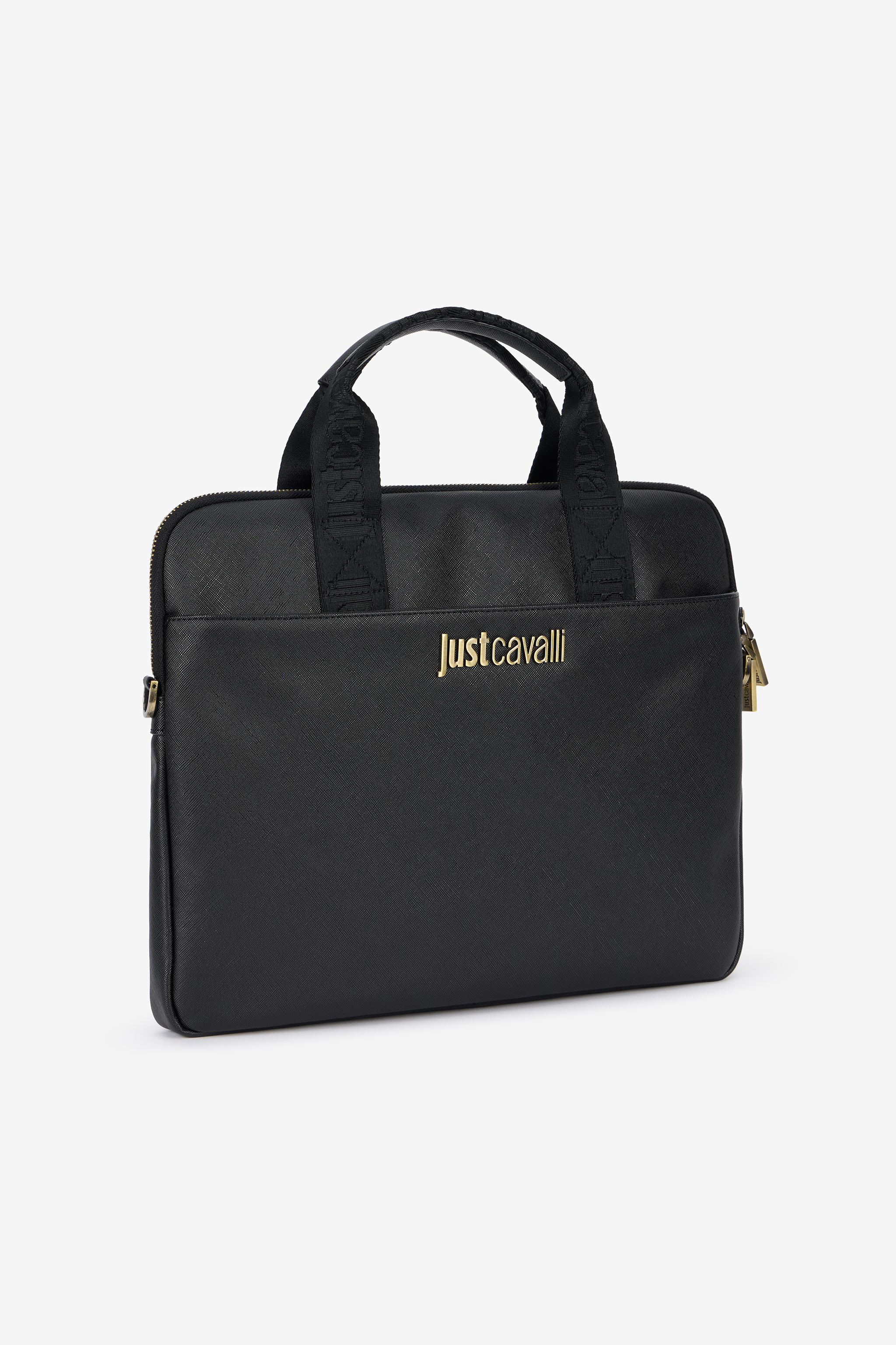 Just Cavalli Black Briefcase With Jacquard Strap