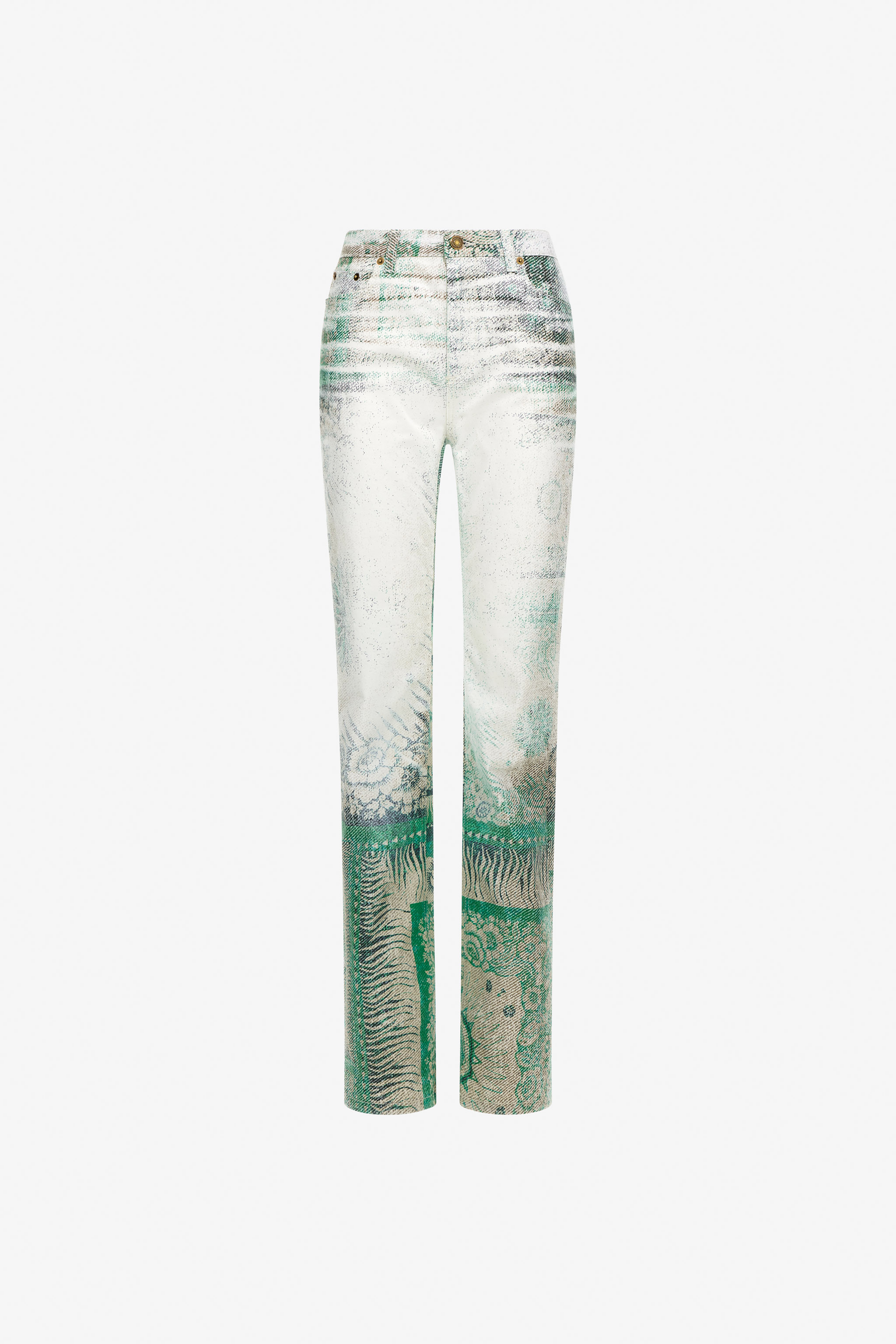Roberto Cavalli Bandana Print Jeans In Green