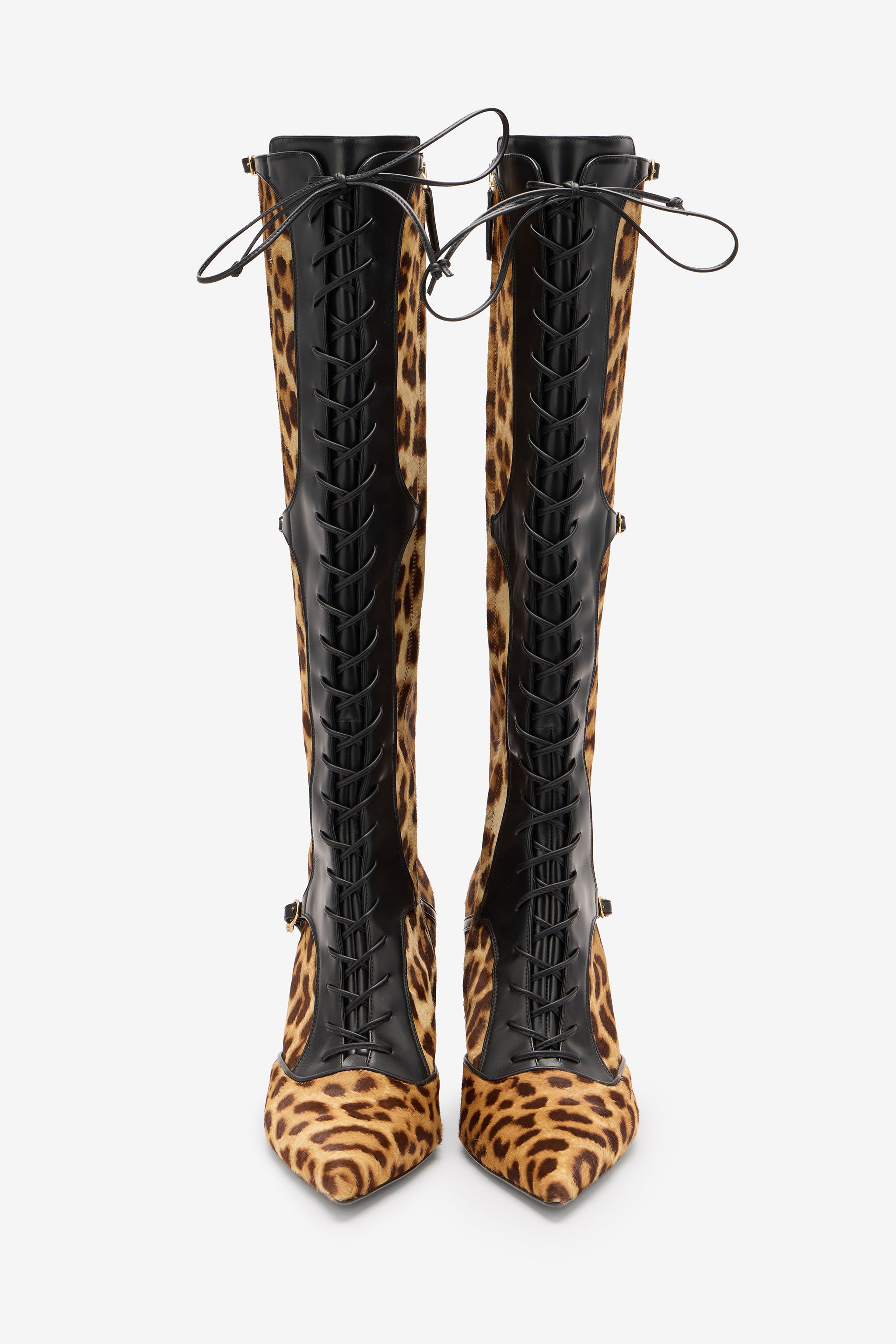 Roberto Cavalli Pointed Lace-up Boots With Leopard Skin In Animal Print