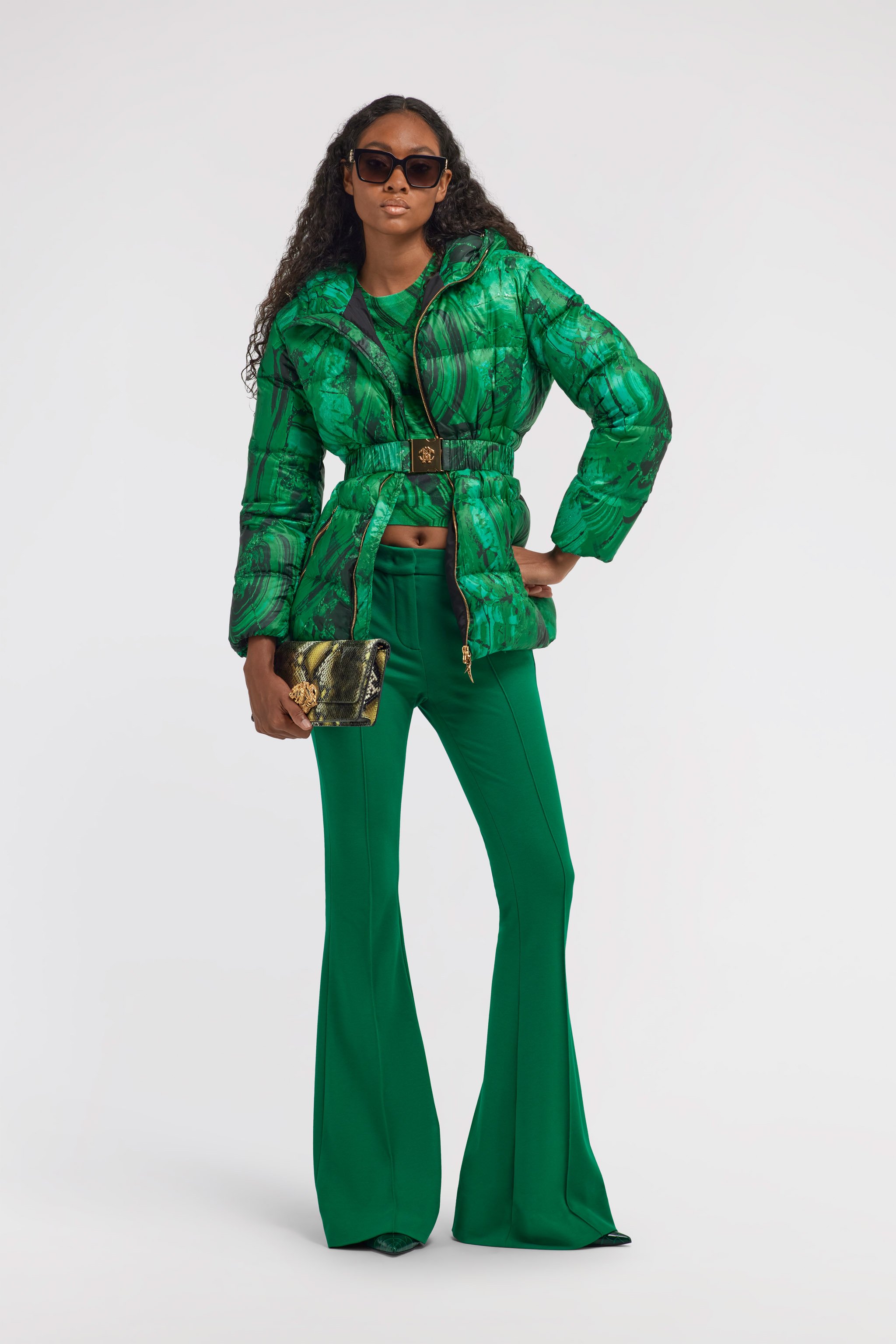 ROBERTO CAVALLI DAUNENJACKE MIT MALACHITE-PRINT