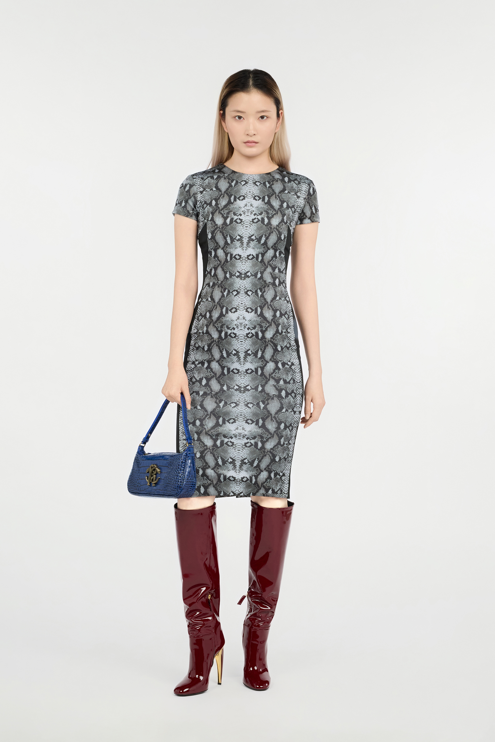 Roberto Cavalli Snake Print Midi Dress In Animal Print