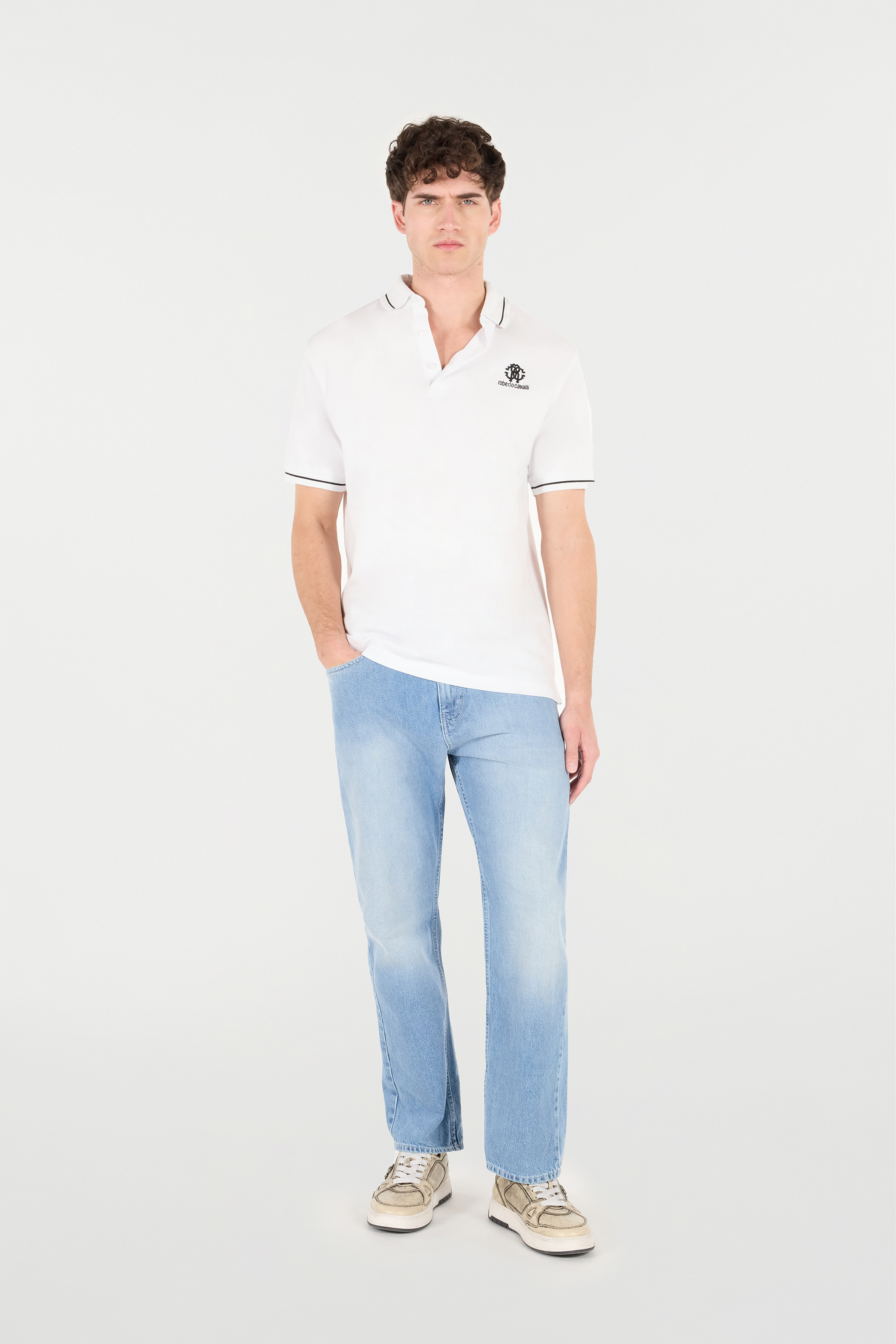 Roberto Cavalli Polo Shirt With Monogram Rc And Logo In White