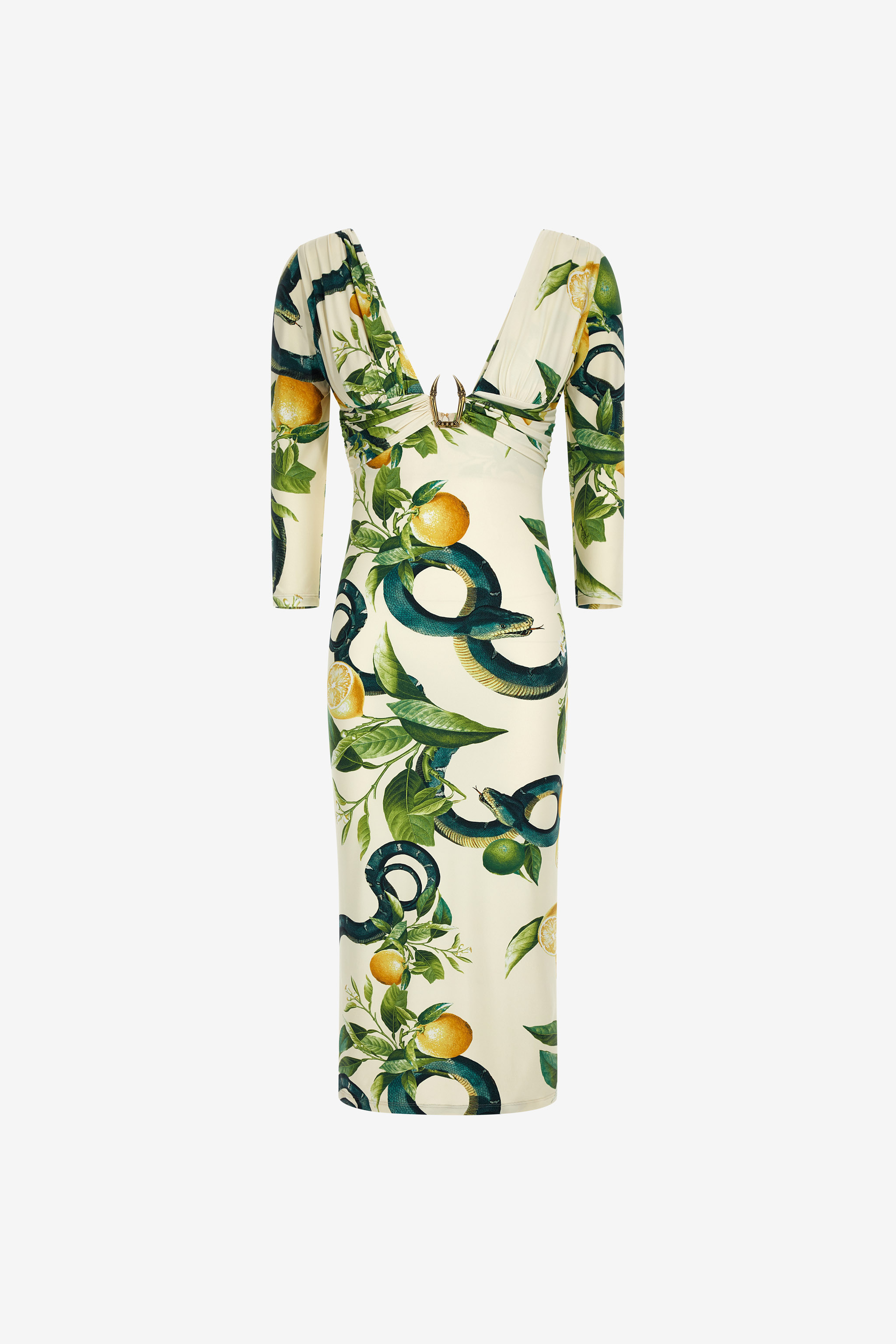Roberto Cavalli Lemon Print Dress In Ivory