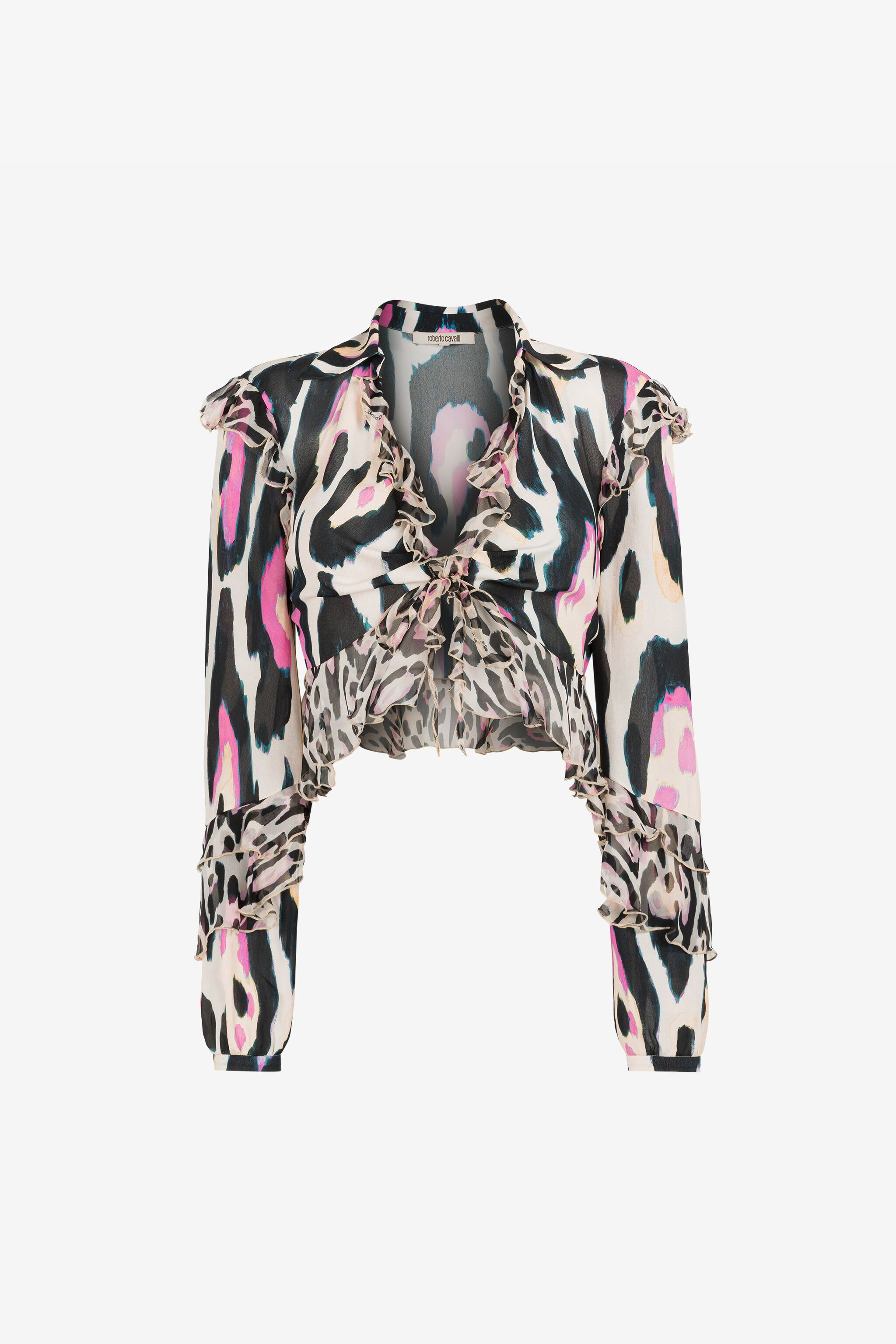 Jaguar-Print Ruffle-Trimmed Cropped Top in ROSA for Women
