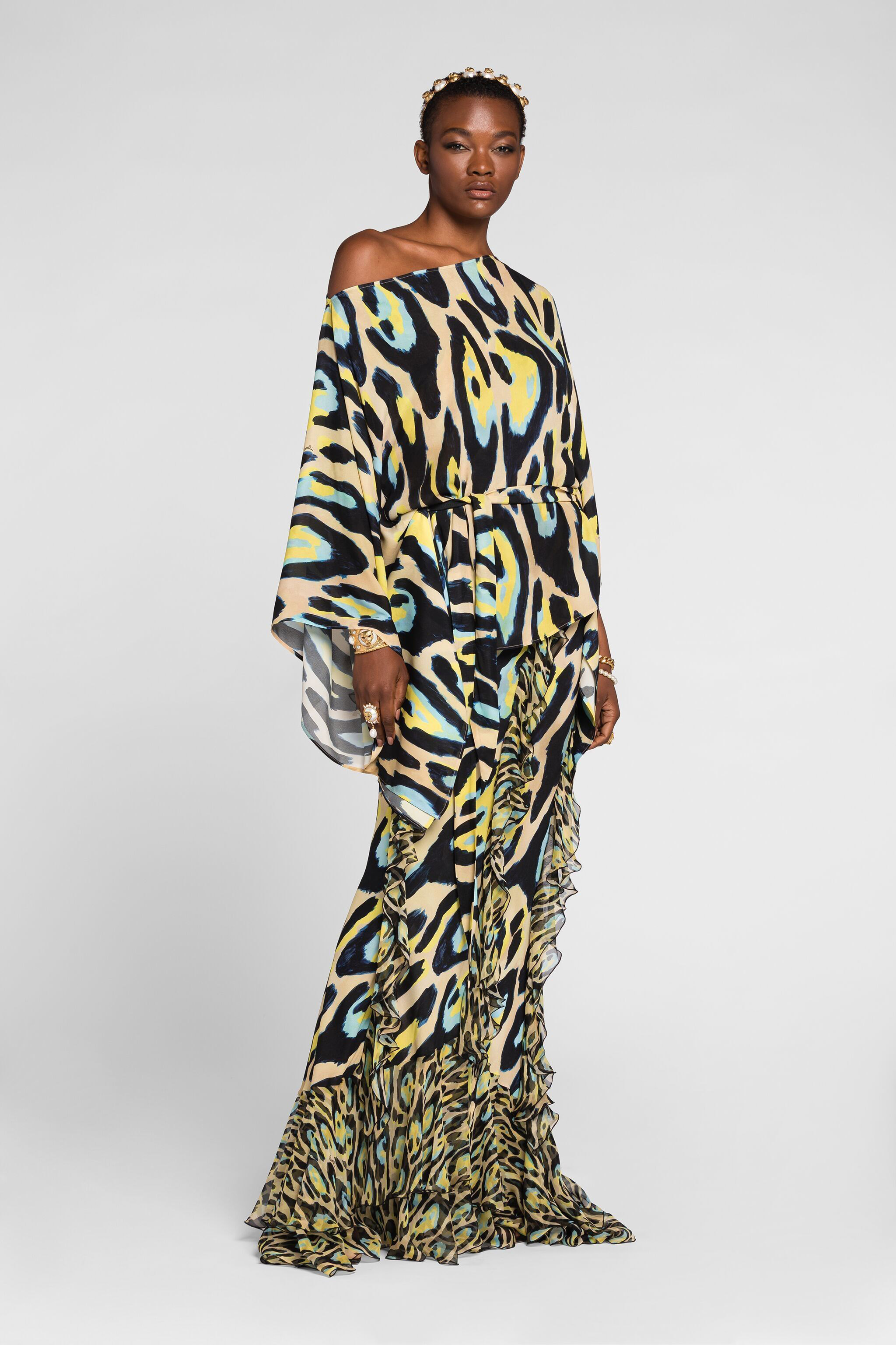 ROBERTO CAVALLI KAFTAN-TOP MIT JAGUAR-PRINT