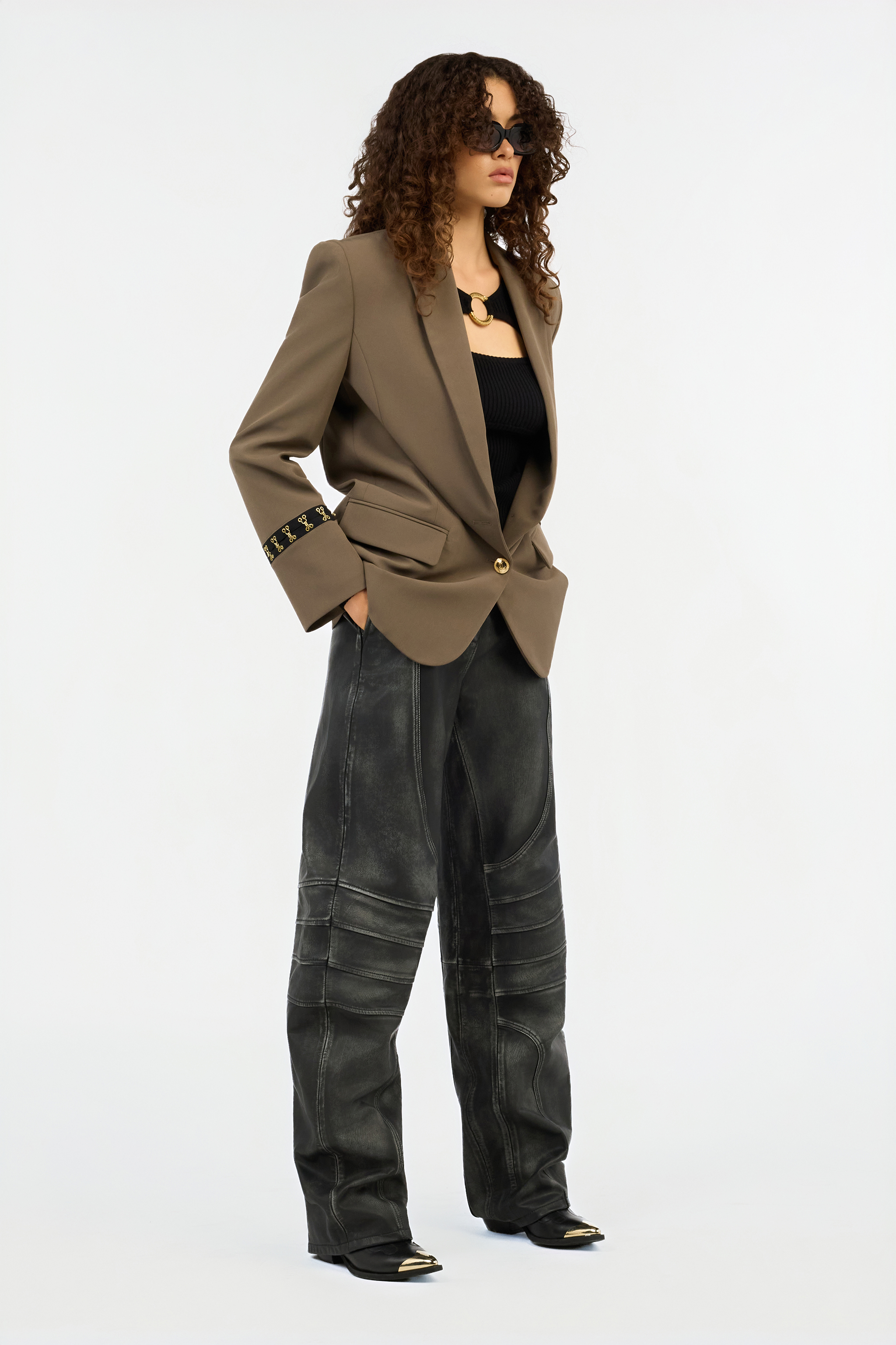 Brown Blazer With Jacquard Cuffs