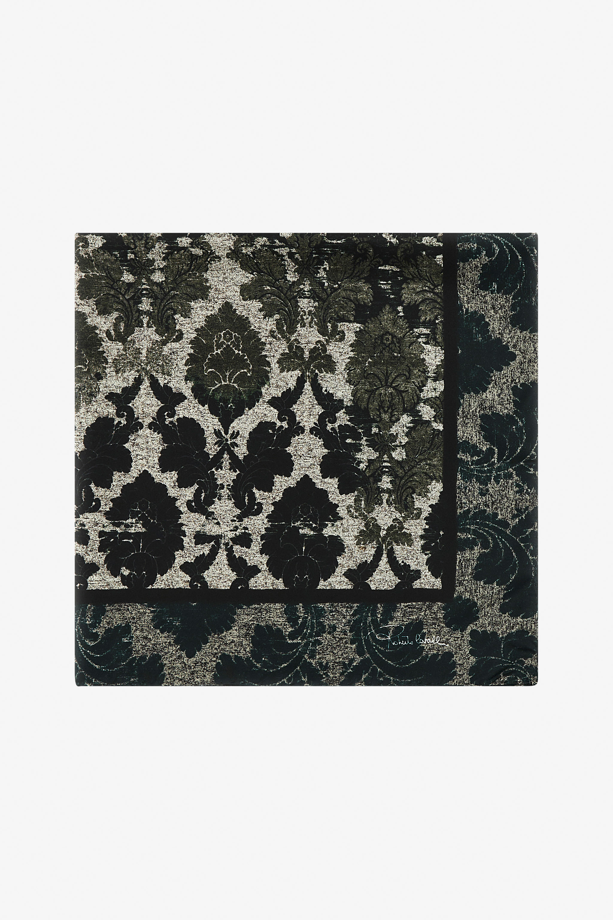 Shop Roberto Cavalli Silk Scarf With Brocade Print In Black & White