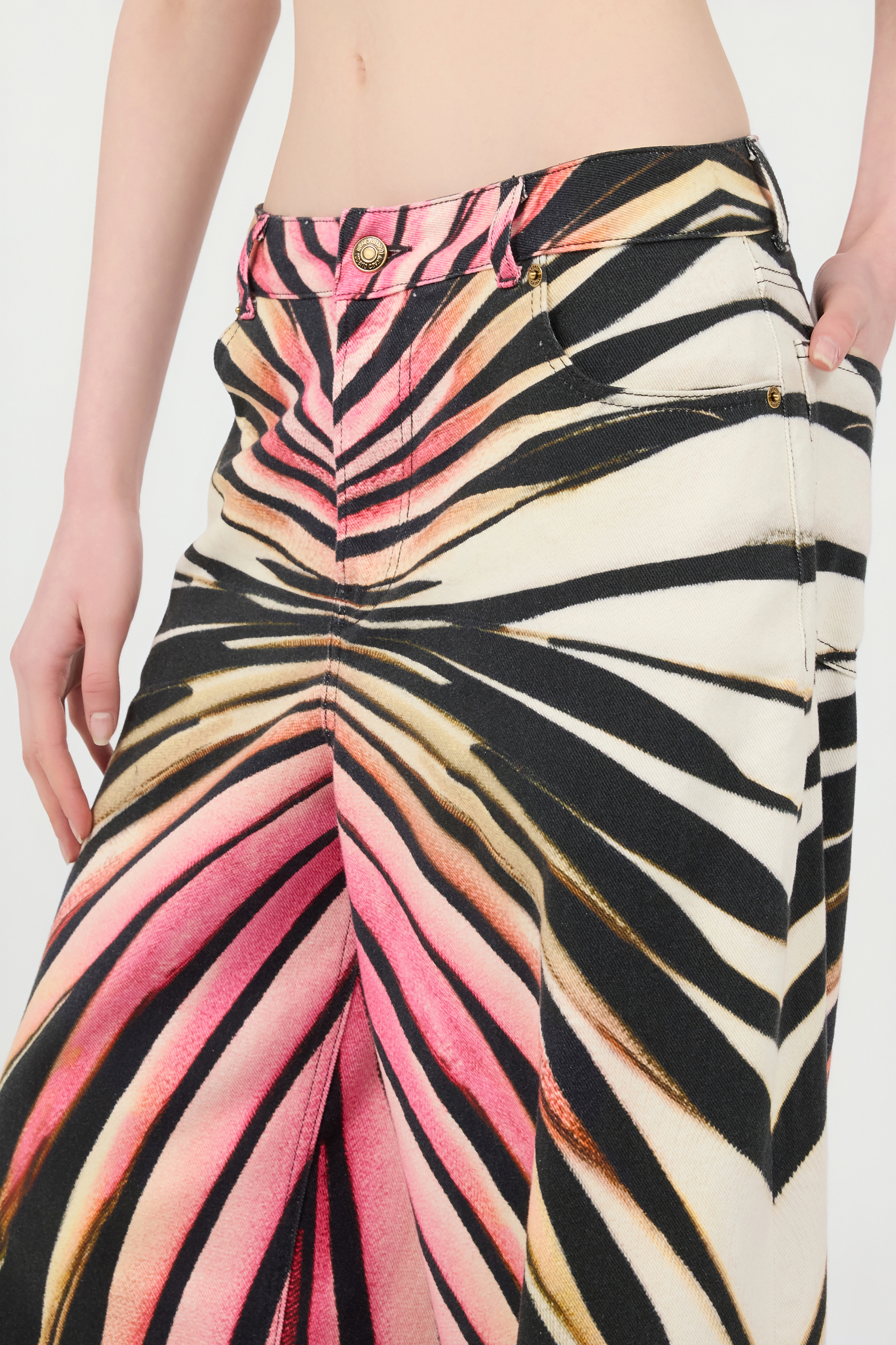 Roberto Cavalli Jeans With Ray Of Pink Print In Pink