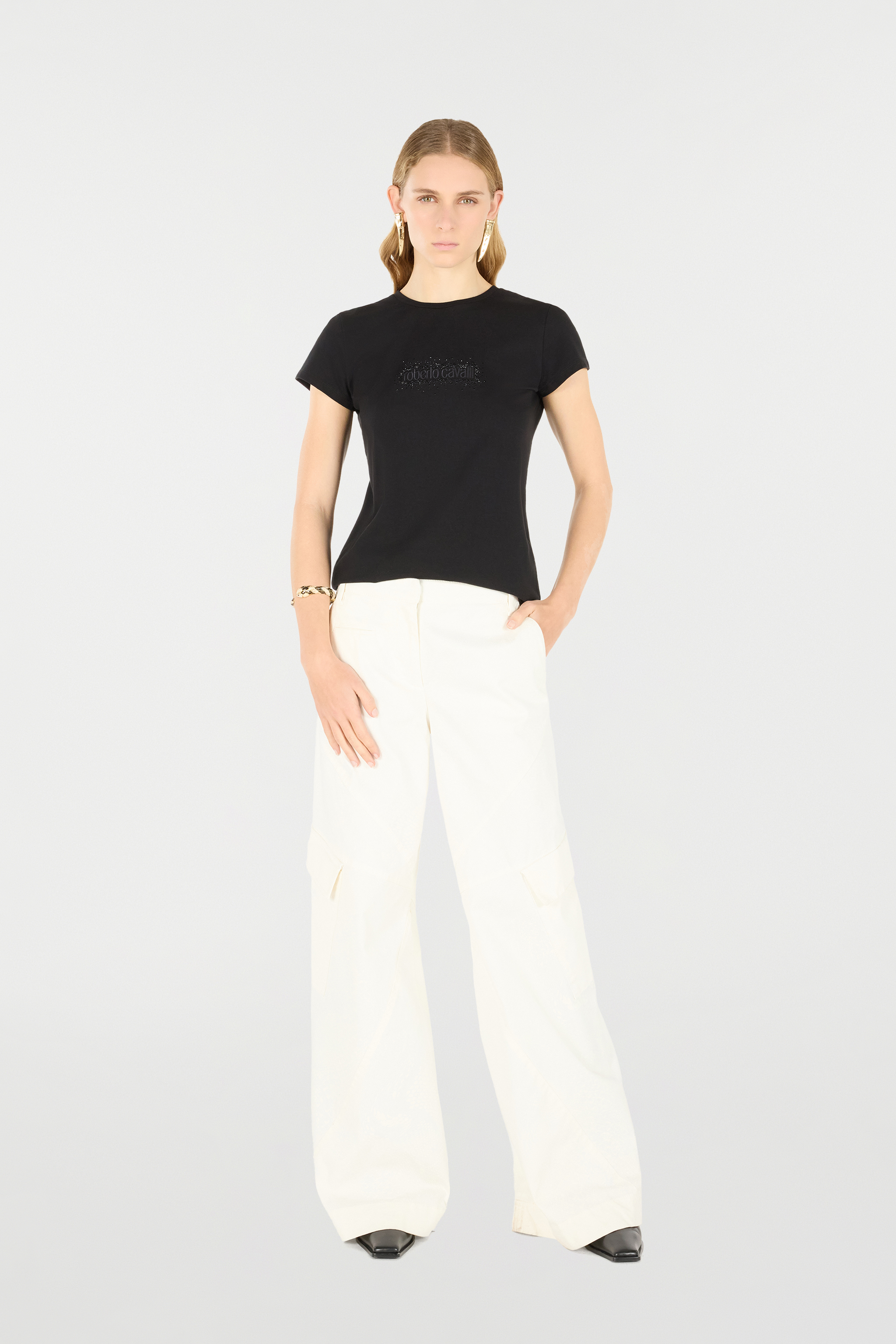 ROBERTO CAVALLI T-SHIRT MIT LOGO UND STRASS