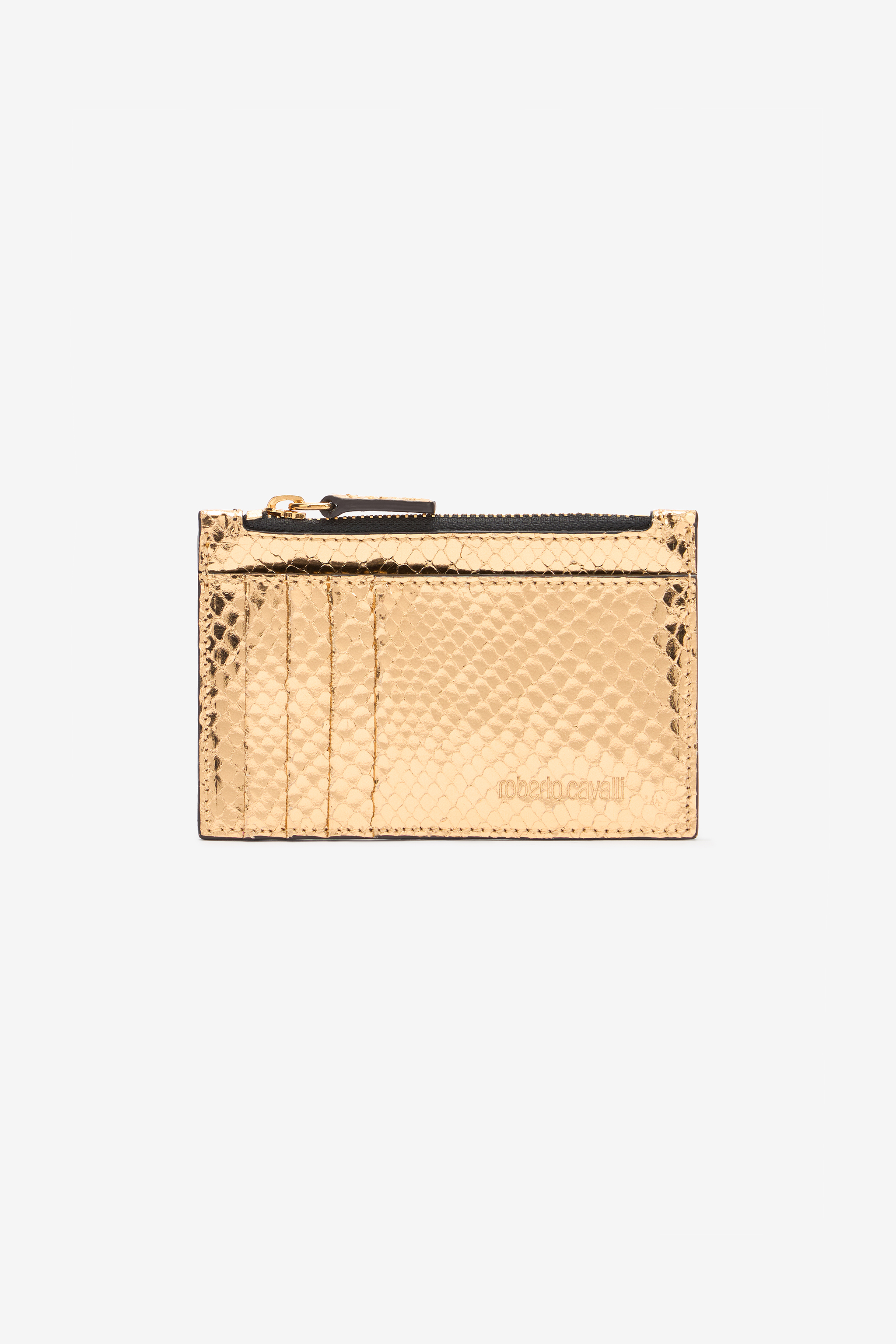 Roberto Cavalli Metallic Snake-scale Card Holder In Gold