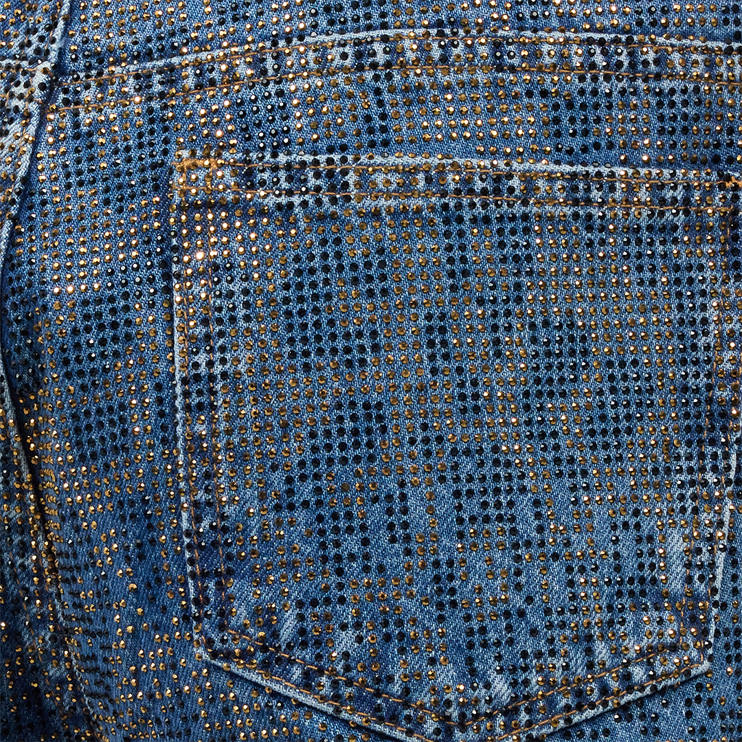 Denim Culotte Jeans With Rhinestones