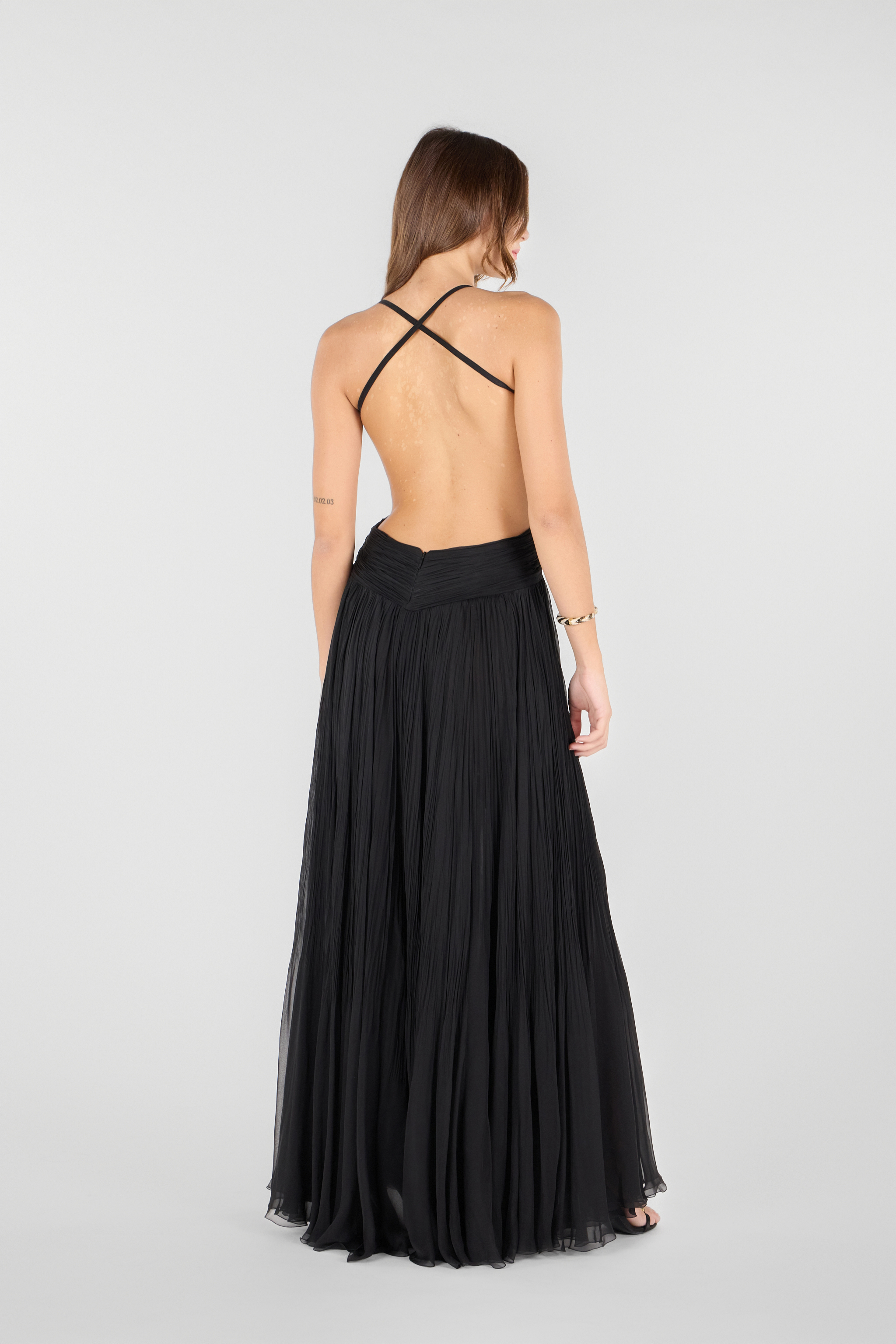 Roberto Cavalli Draped Backless Silk Dress In Black