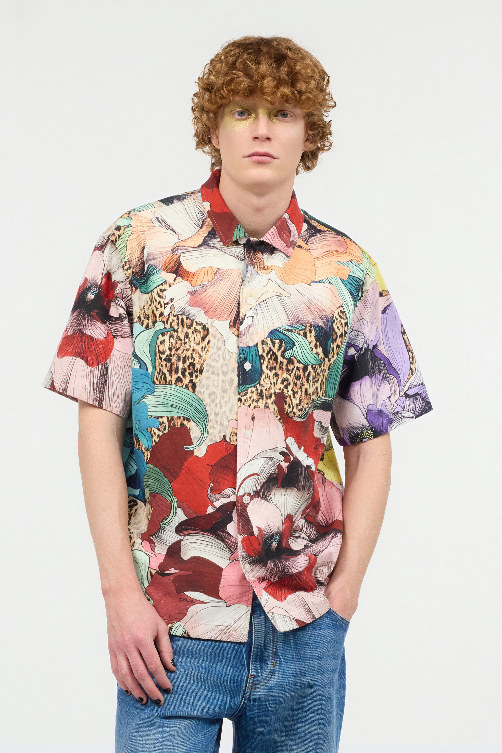 Shirt With Floral And Jaguar Skin Print