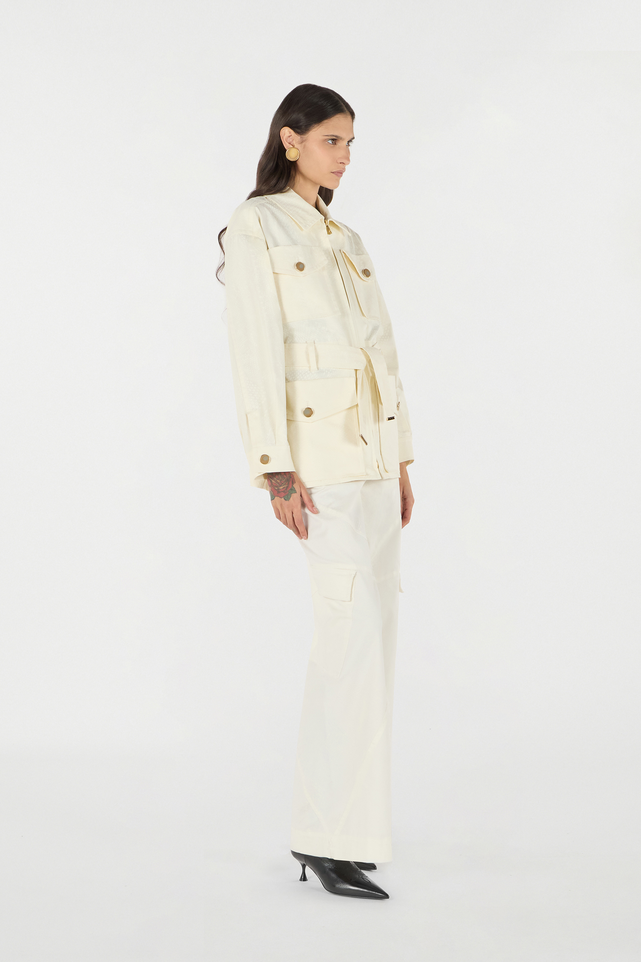  Roberto Cavalli Jacket With Belt And Python Pattern - Female Ready To Wear Ivory 38 