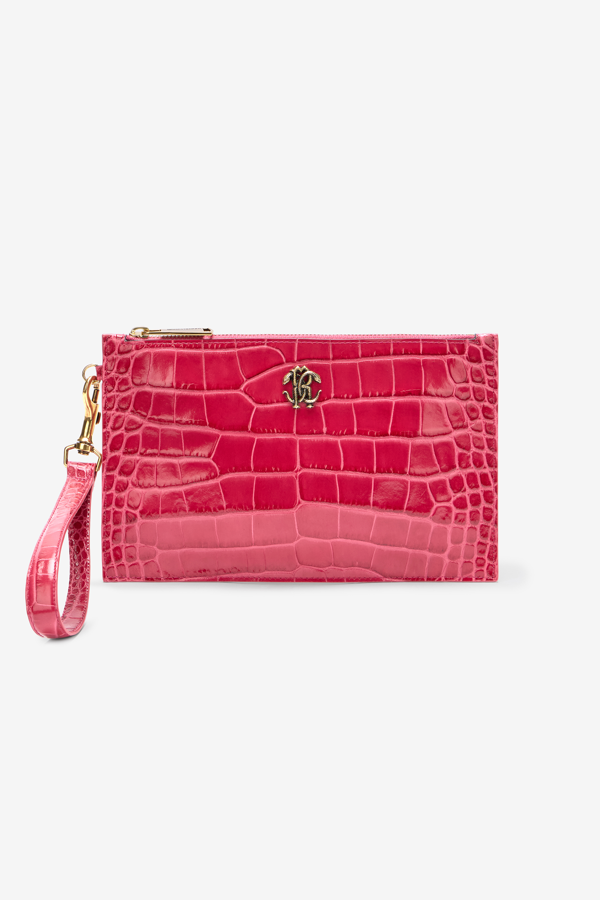 Roberto Cavalli Women's Fuchsia Crocodile-Effect Flat Clutch