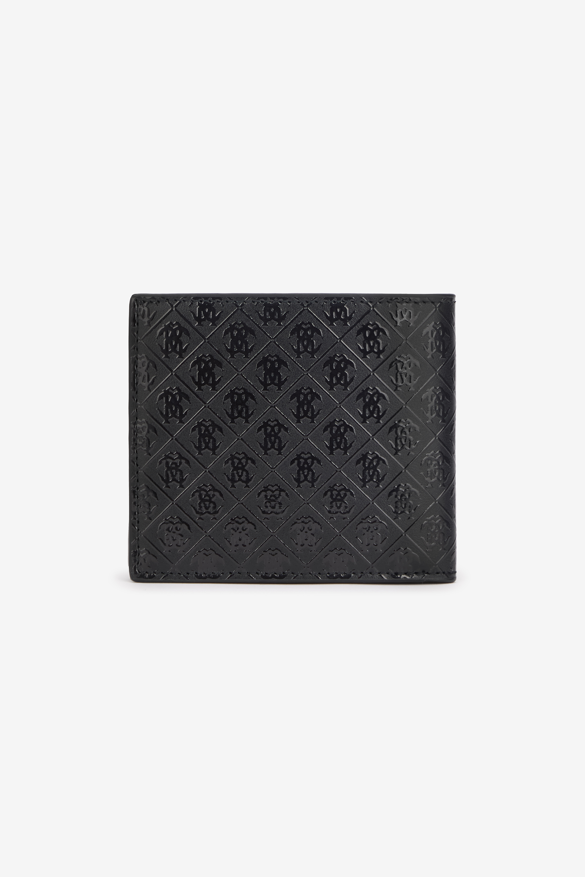 Roberto Cavalli Bi-fold Wallet With Mirror Snake Monogram In Black