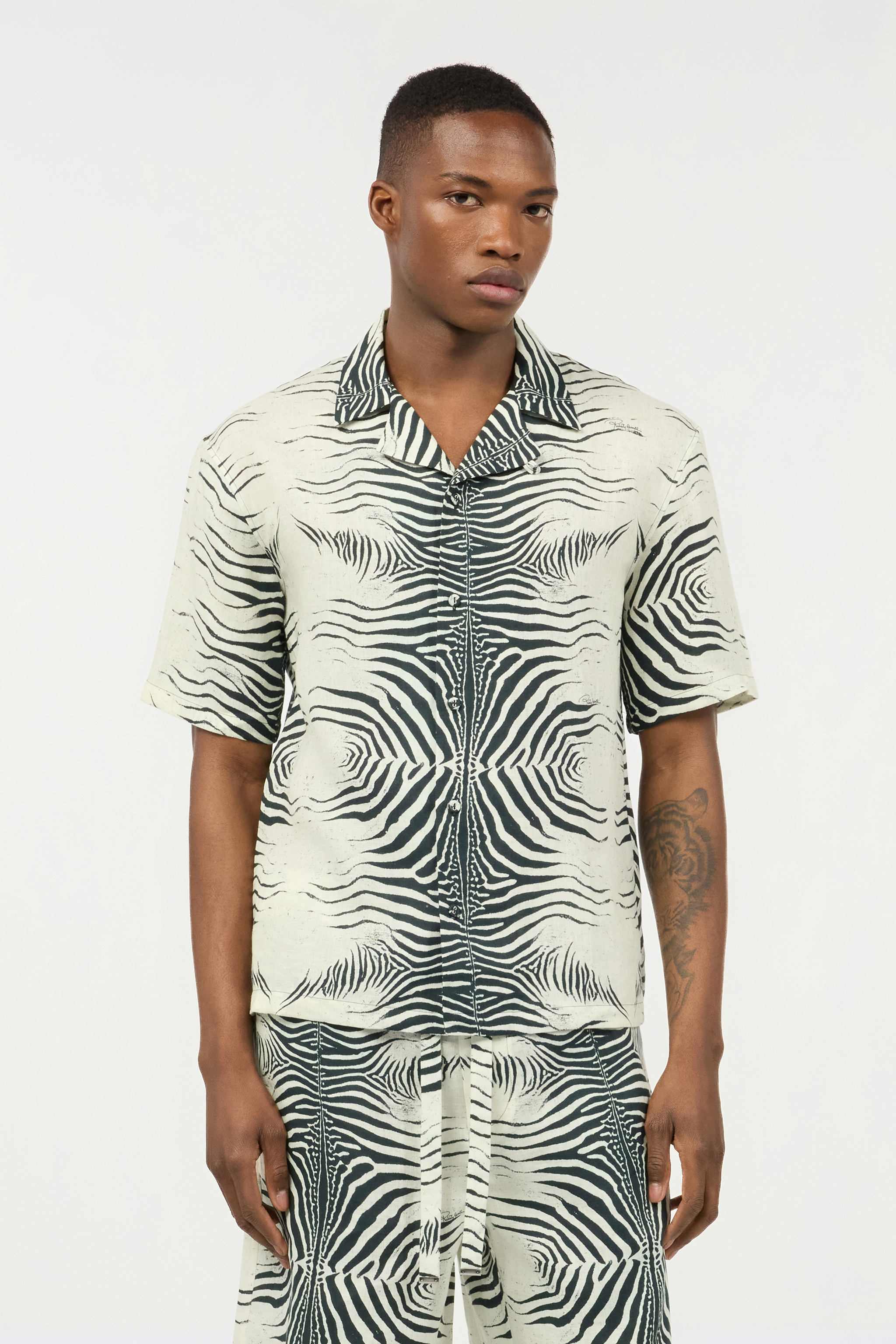 Linen Shirt With Mini Zebra Print