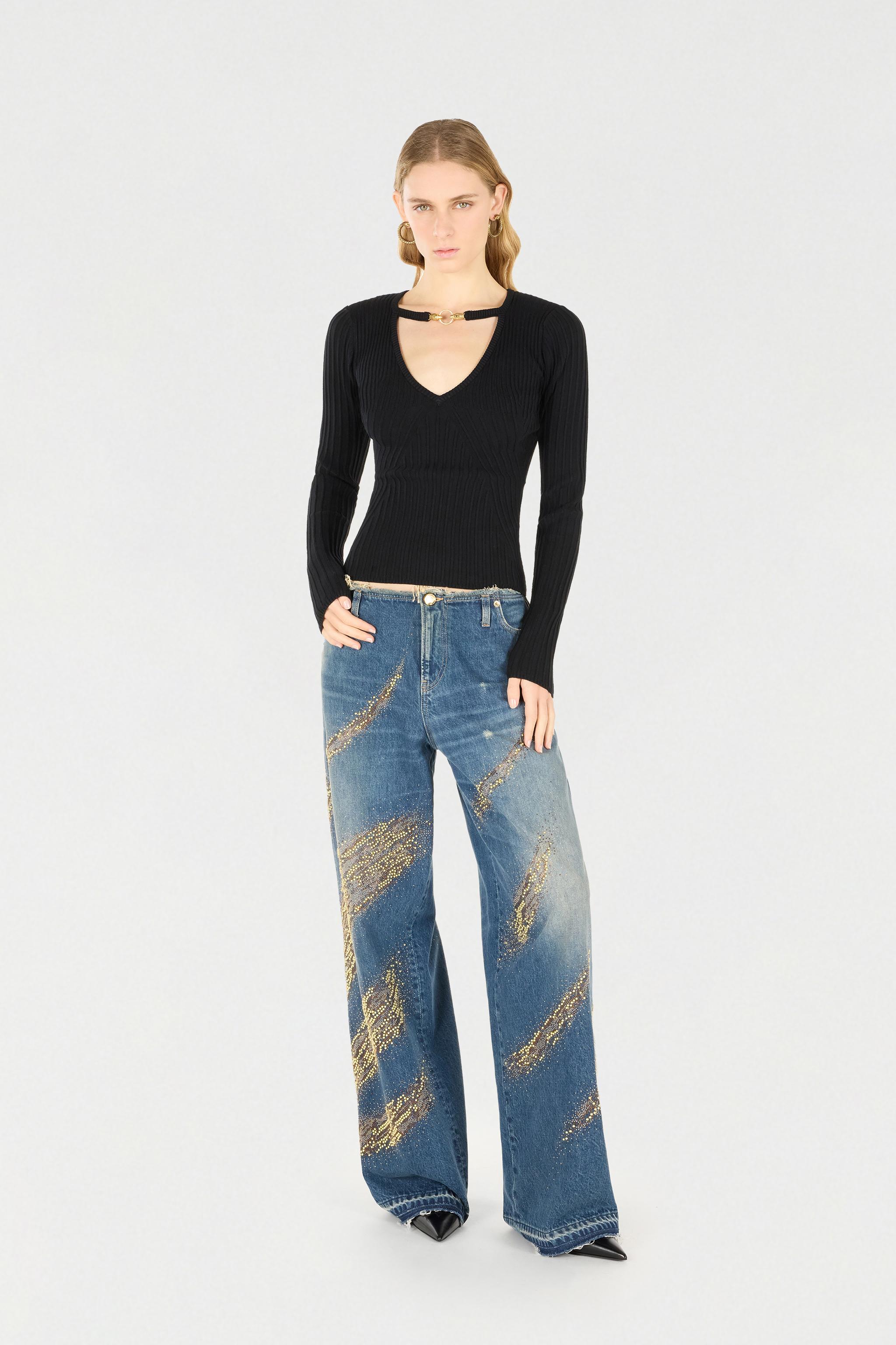 Roberto Cavalli Sweater With Snake Head Charm In Black